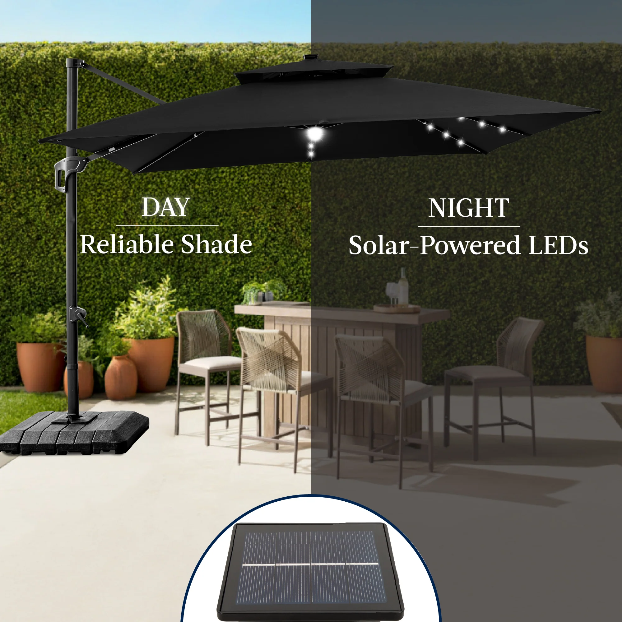 9x12ft 2-Tier Outdoor Solar LED Cantilever Patio Umbrella - Image 70