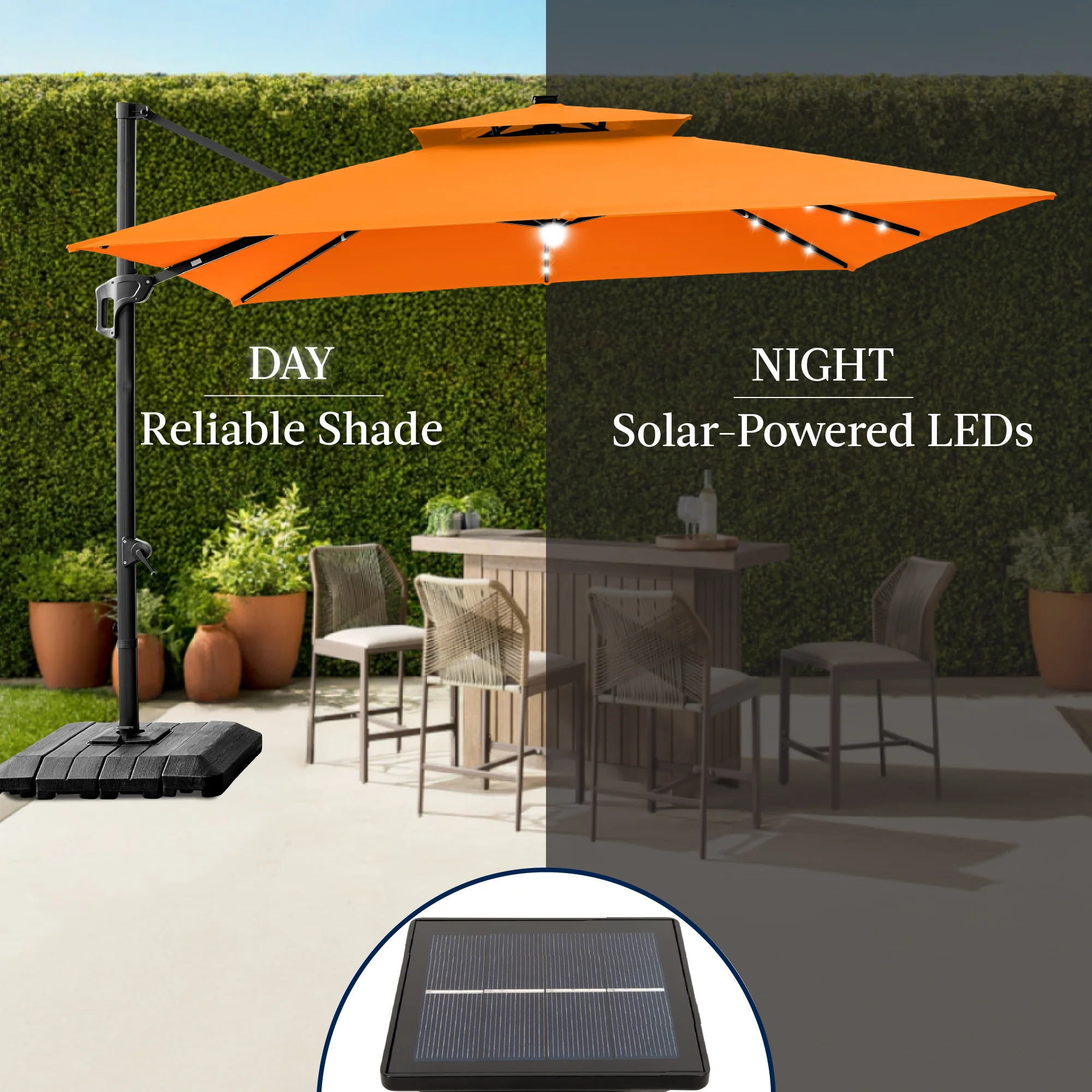 9x12ft 2-Tier Outdoor Solar LED Cantilever Patio Umbrella - Image 78