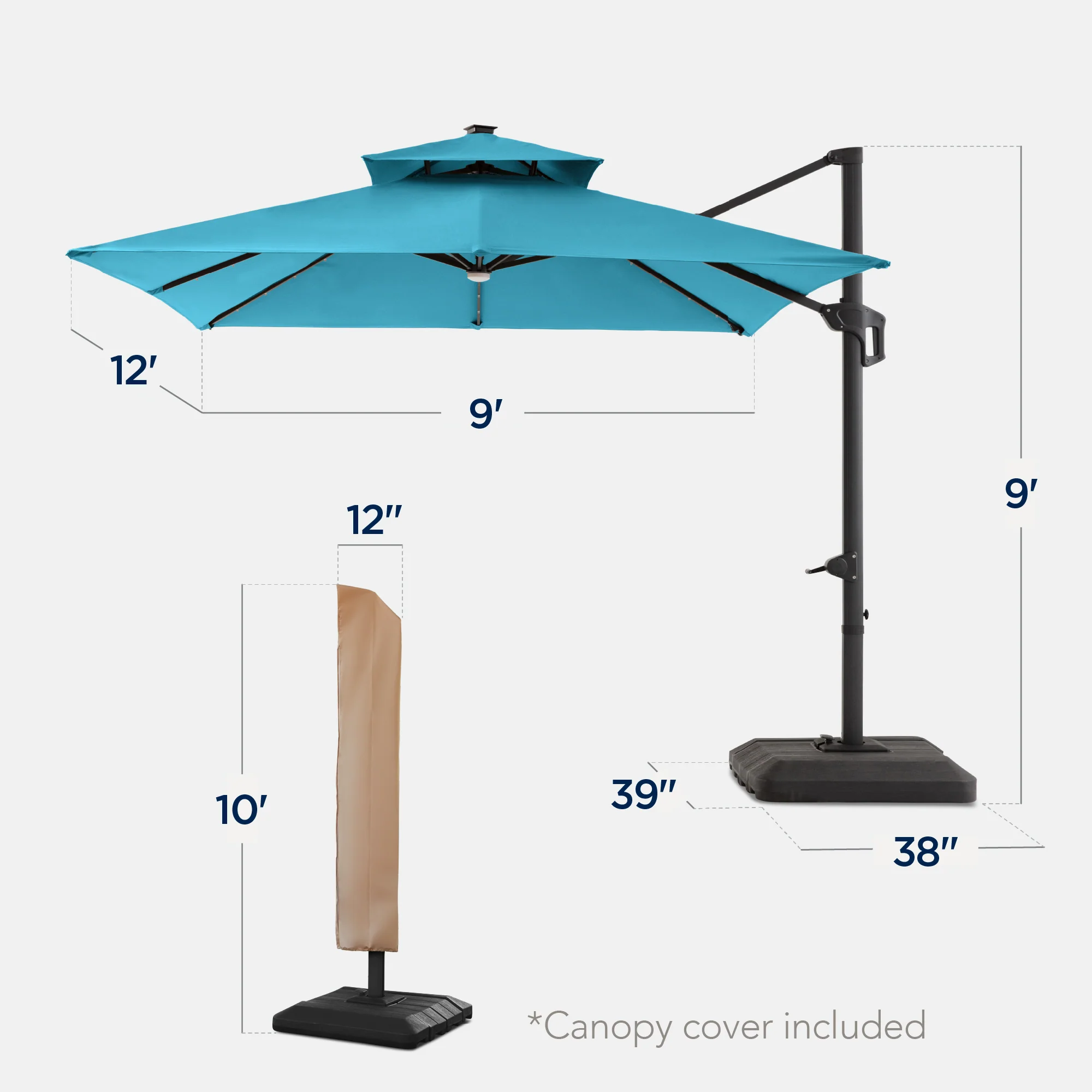 9x12ft 2-Tier Outdoor Solar LED Cantilever Patio Umbrella - Image 82