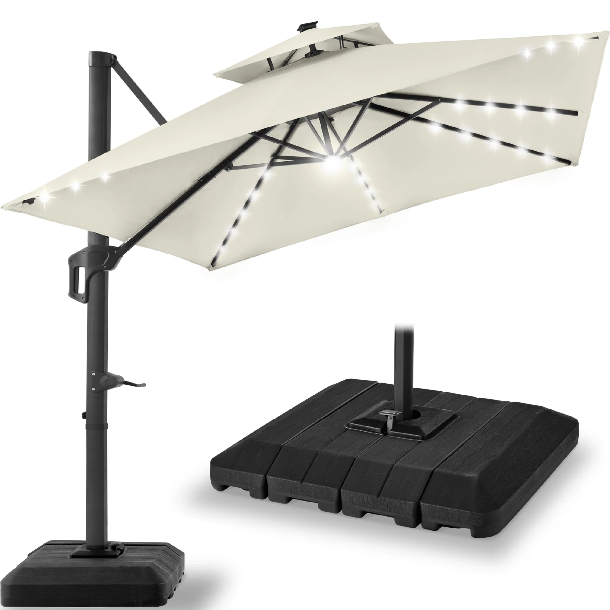 9x12ft 2-Tier Outdoor Solar LED Cantilever Patio Umbrella - Image 9