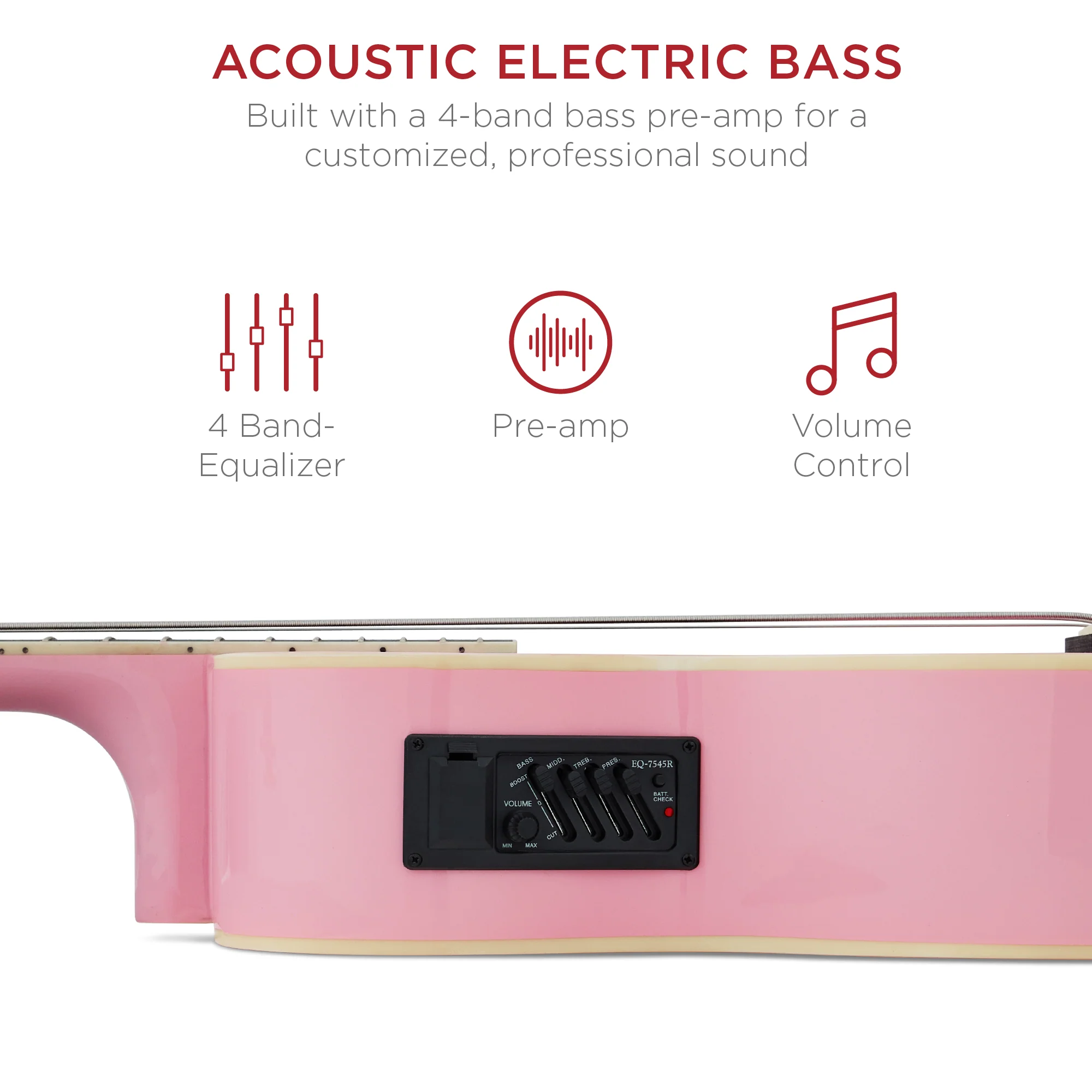 Acoustic Electric Bass Guitar w/ Equalizer, Truss Rod, Padded Gig Bag - Image 10