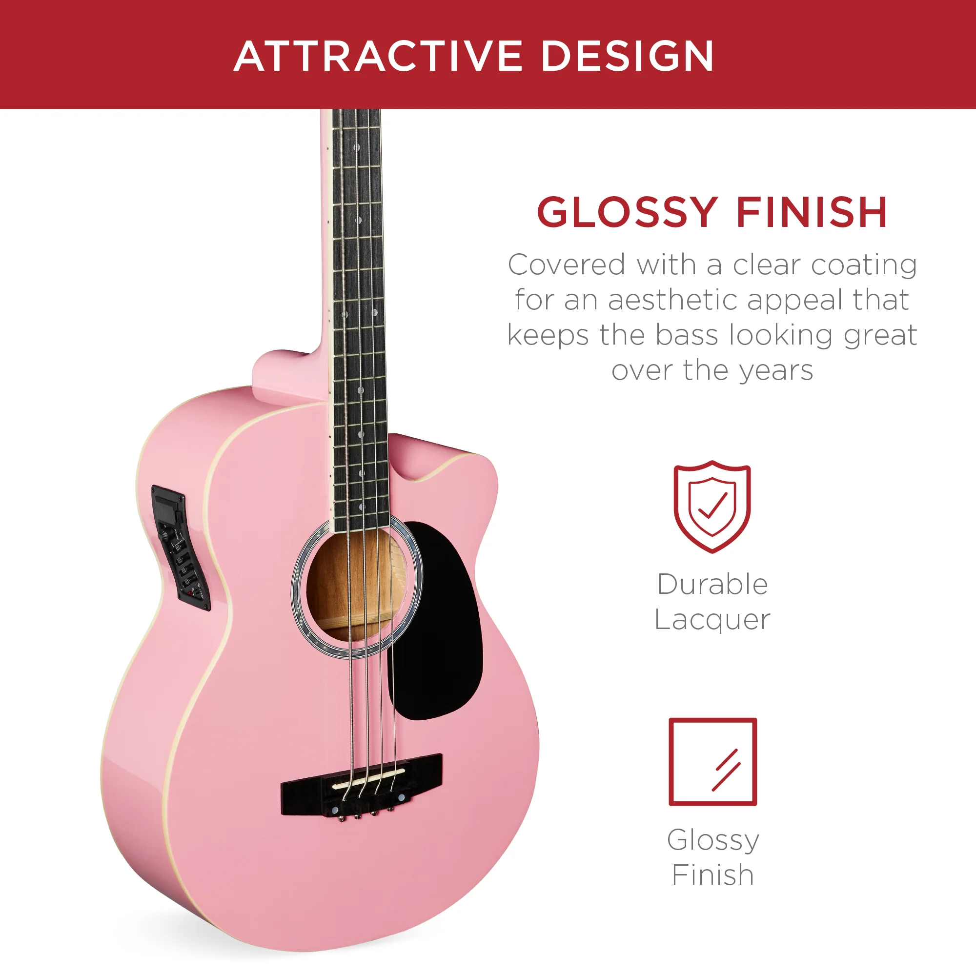 Acoustic Electric Bass Guitar w/ Equalizer, Truss Rod, Padded Gig Bag - Image 11