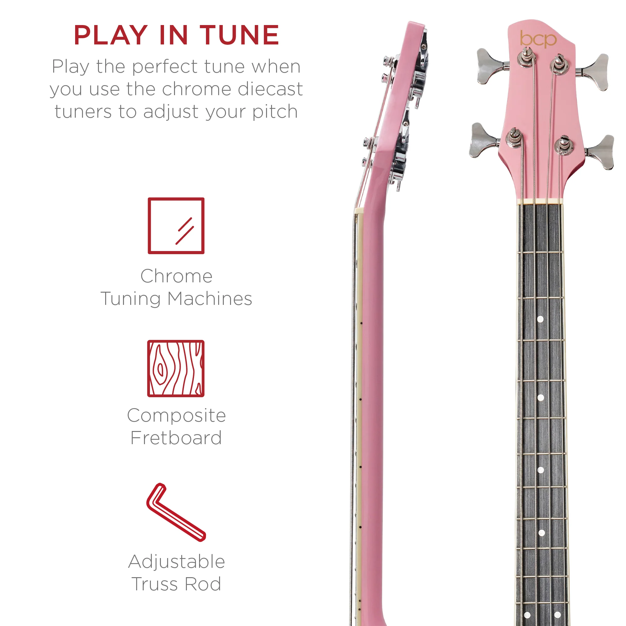 Acoustic Electric Bass Guitar w/ Equalizer, Truss Rod, Padded Gig Bag - Image 12