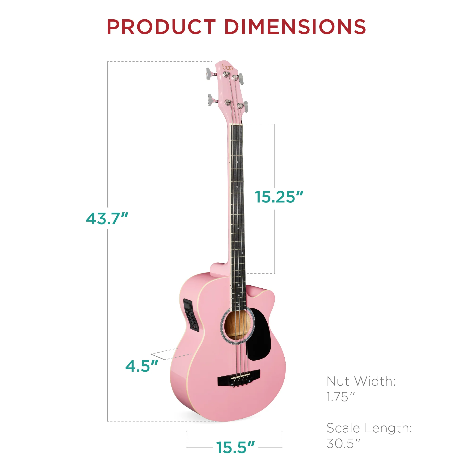 Acoustic Electric Bass Guitar w/ Equalizer, Truss Rod, Padded Gig Bag - Image 14