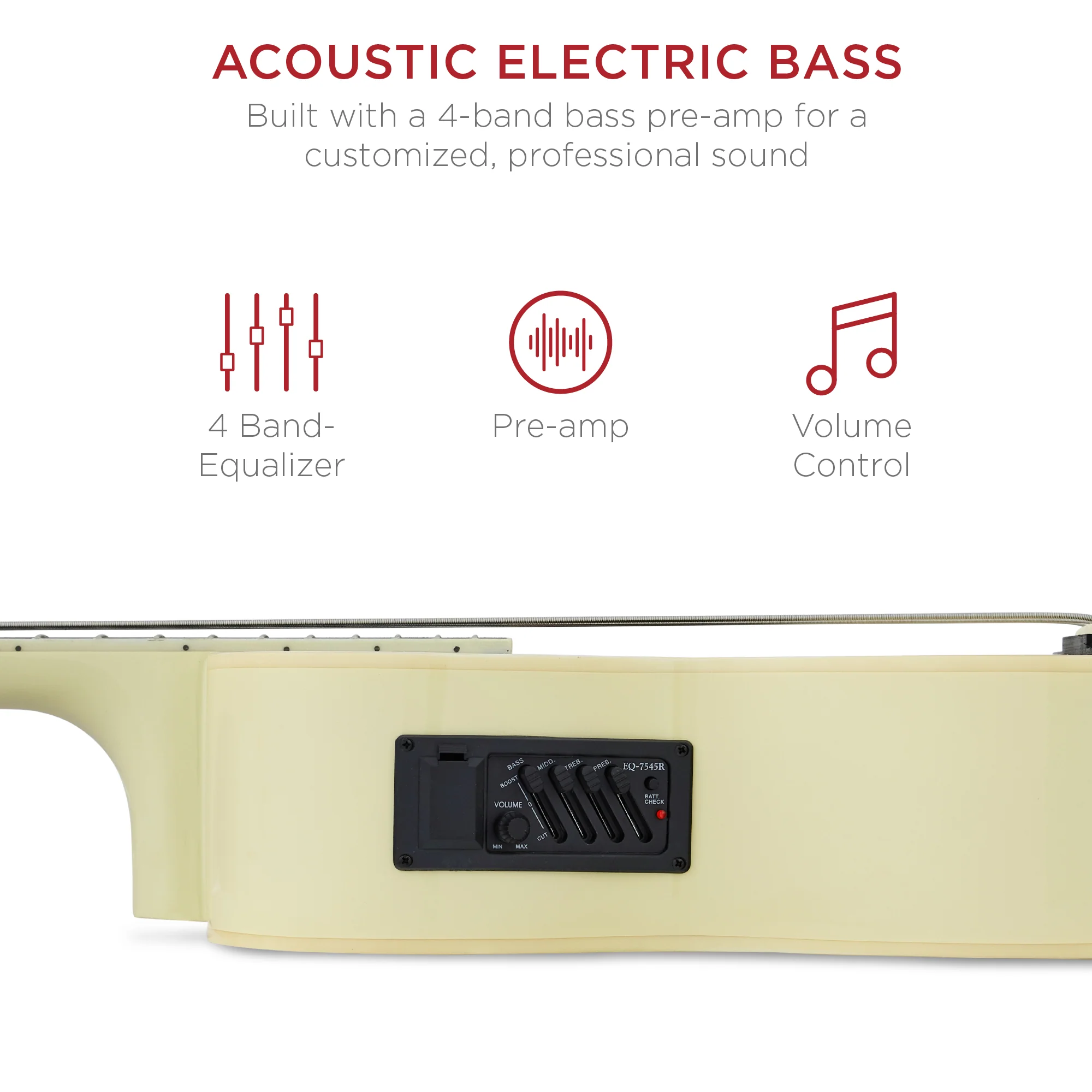 Acoustic Electric Bass Guitar w/ Equalizer, Truss Rod, Padded Gig Bag - Image 17