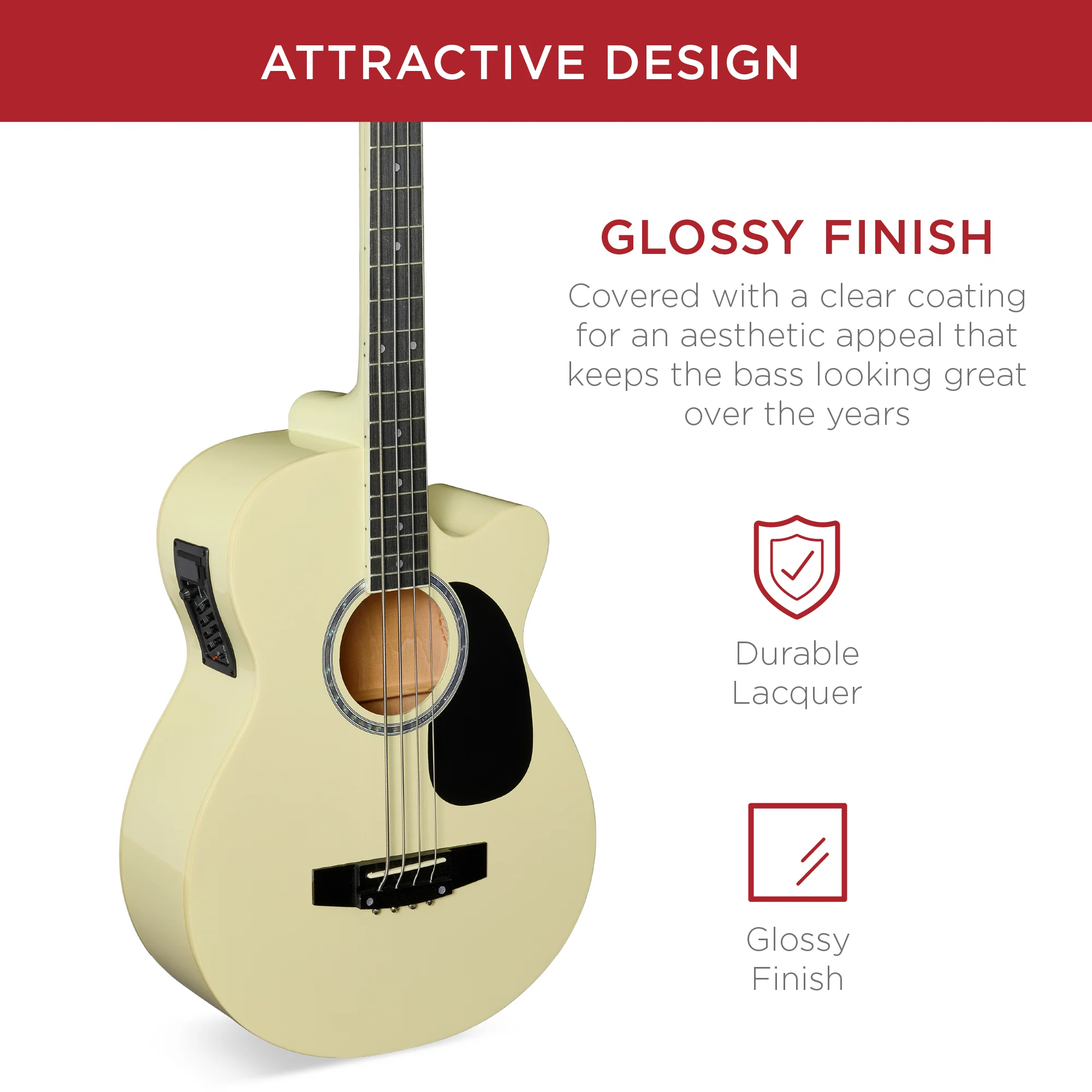 Acoustic Electric Bass Guitar w/ Equalizer, Truss Rod, Padded Gig Bag - Image 18