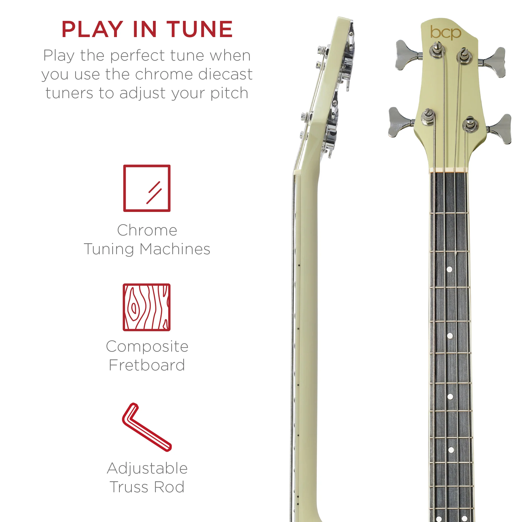 Acoustic Electric Bass Guitar w/ Equalizer, Truss Rod, Padded Gig Bag - Image 19