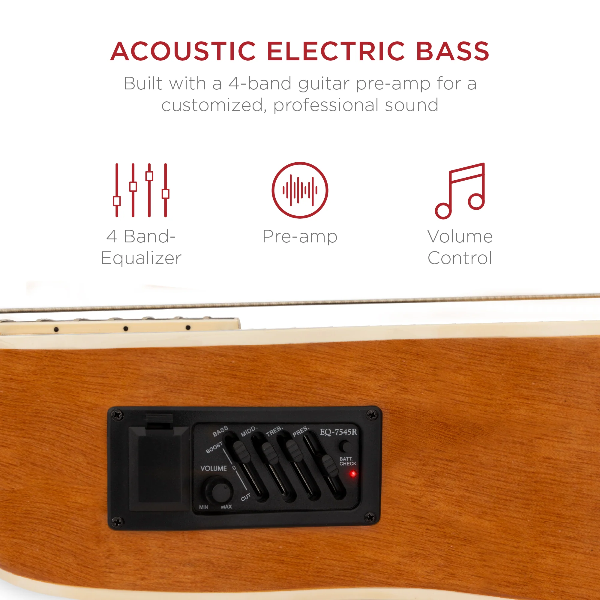 Acoustic Electric Bass Guitar w/ Equalizer, Truss Rod, Padded Gig Bag - Image 2