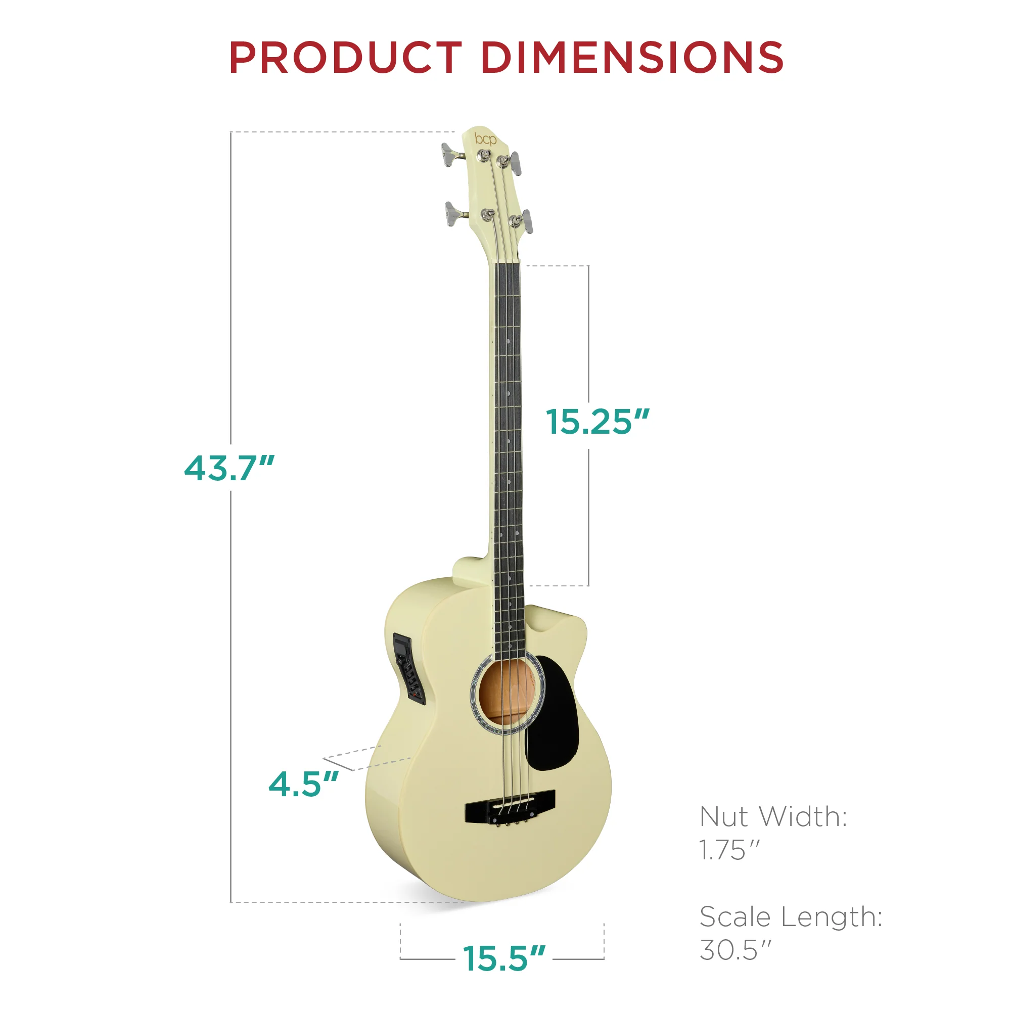 Acoustic Electric Bass Guitar w/ Equalizer, Truss Rod, Padded Gig Bag - Image 21