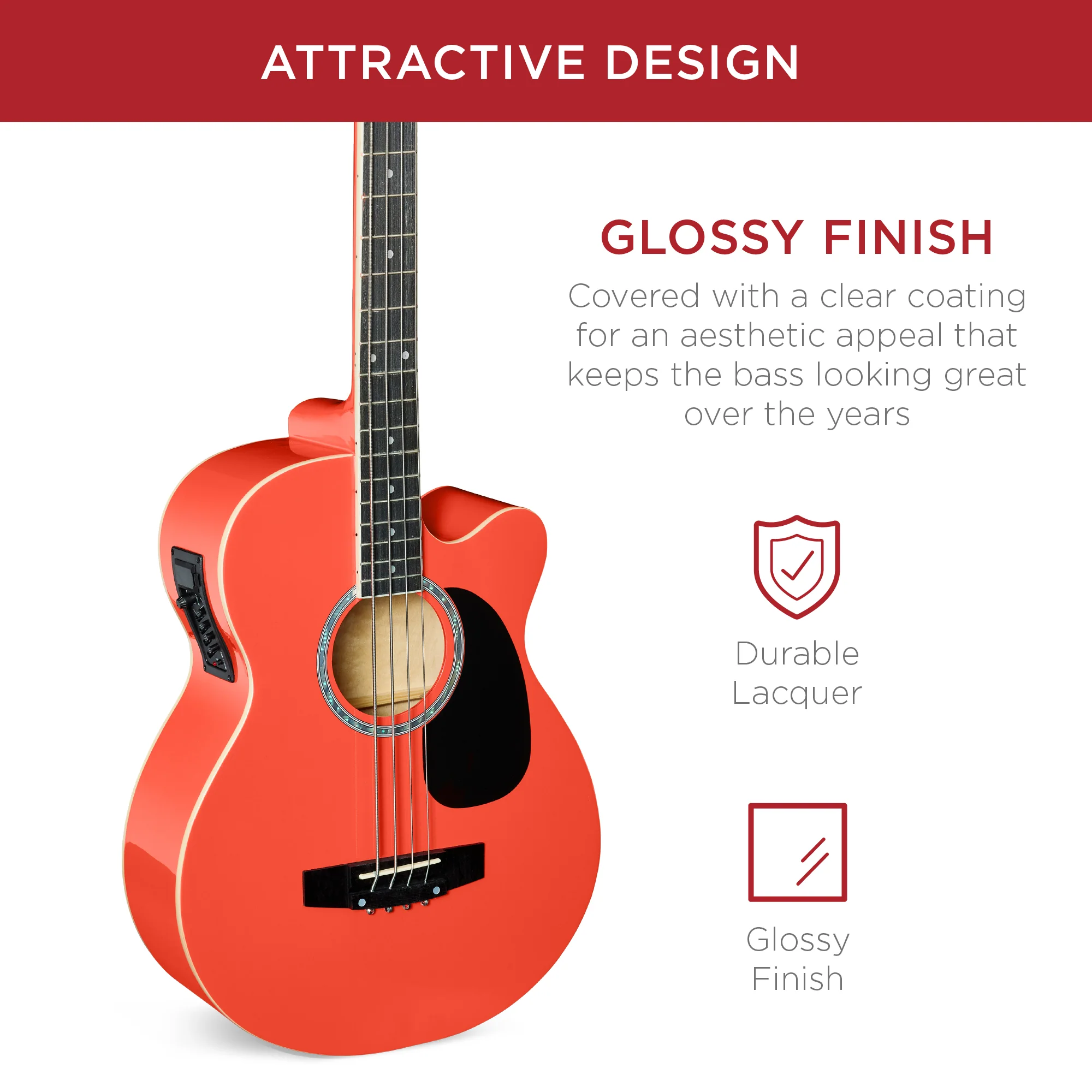Acoustic Electric Bass Guitar w/ Equalizer, Truss Rod, Padded Gig Bag - Image 25