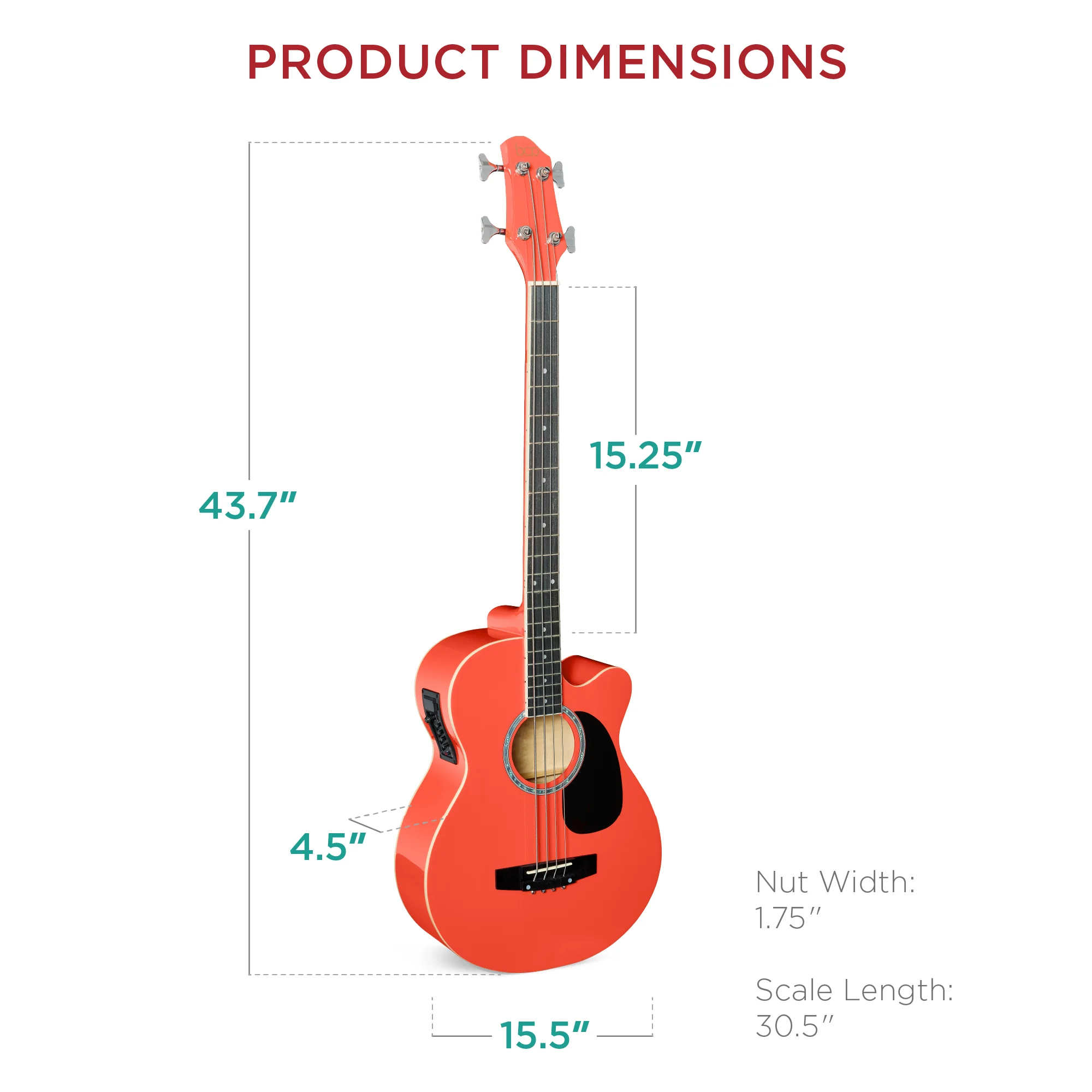 Acoustic Electric Bass Guitar w/ Equalizer, Truss Rod, Padded Gig Bag - Image 28