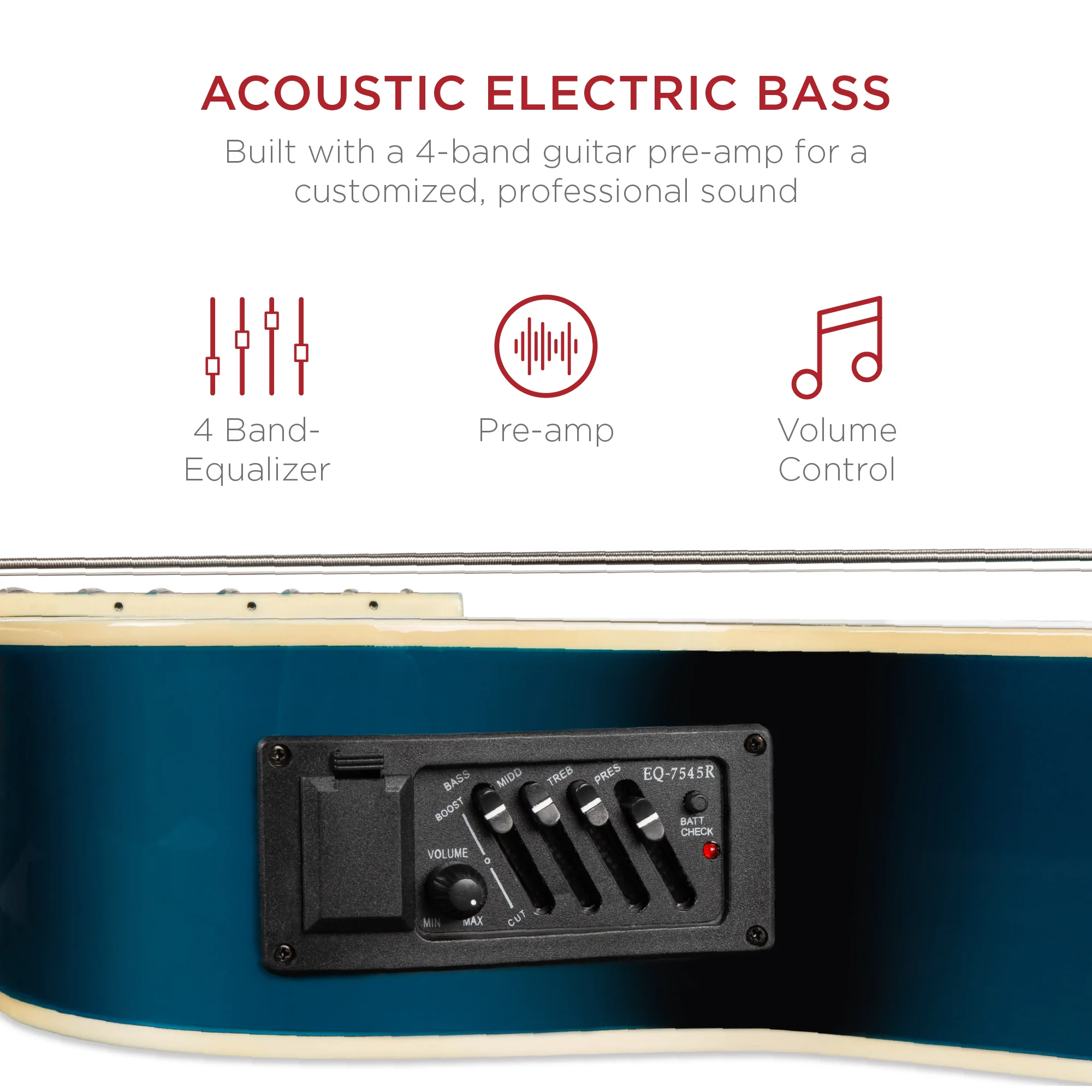 Acoustic Electric Bass Guitar w/ Equalizer, Truss Rod, Padded Gig Bag - Image 30