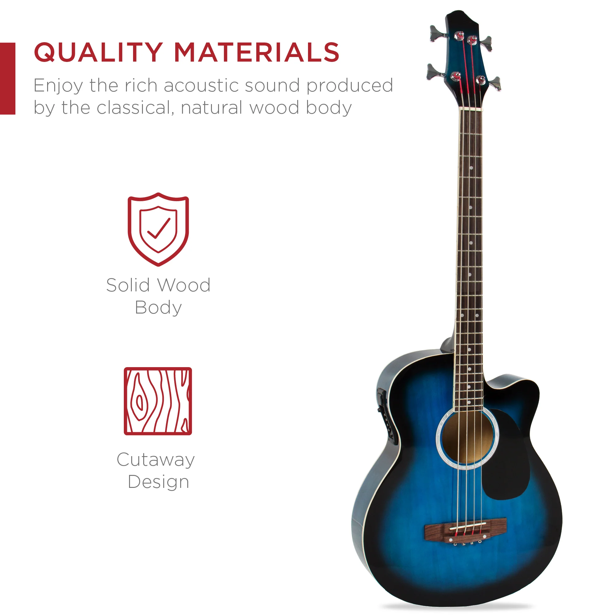 Acoustic Electric Bass Guitar w/ Equalizer, Truss Rod, Padded Gig Bag - Image 31