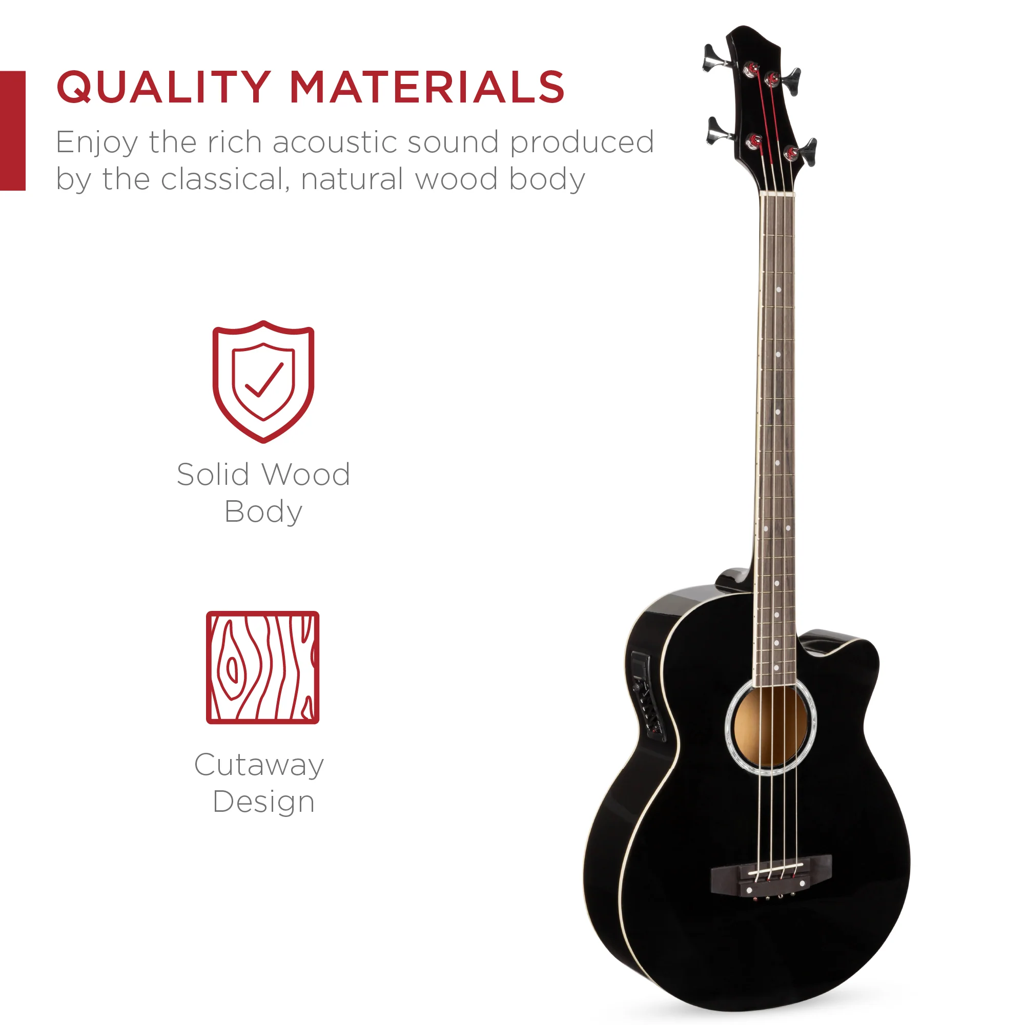 Acoustic Electric Bass Guitar w/ Equalizer, Truss Rod, Padded Gig Bag - Image 38