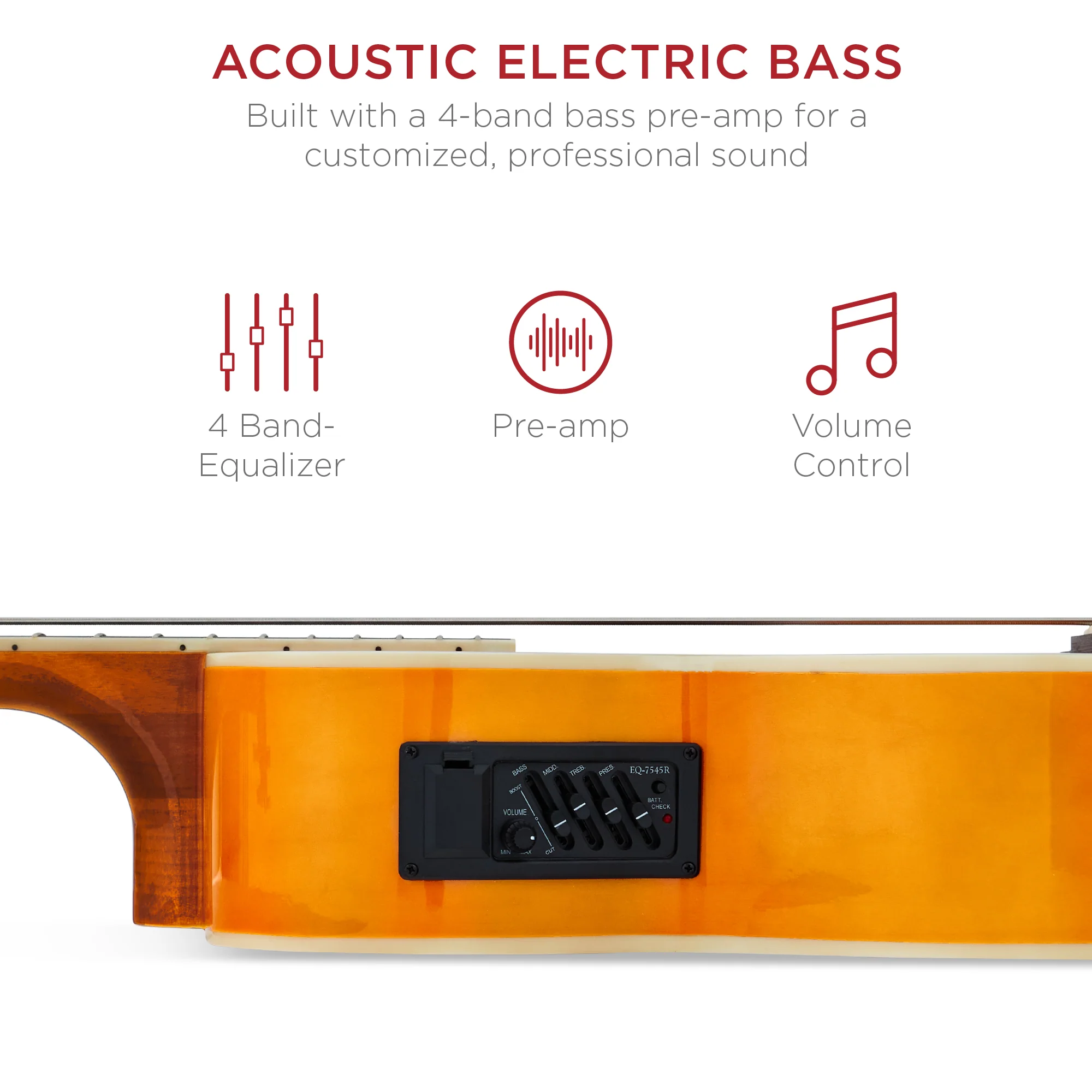 Acoustic Electric Bass Guitar w/ Equalizer, Truss Rod, Padded Gig Bag - Image 45