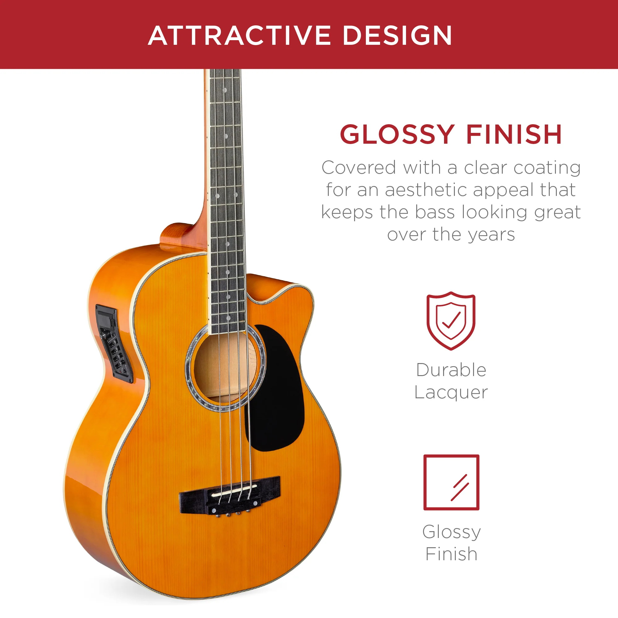 Acoustic Electric Bass Guitar w/ Equalizer, Truss Rod, Padded Gig Bag - Image 46