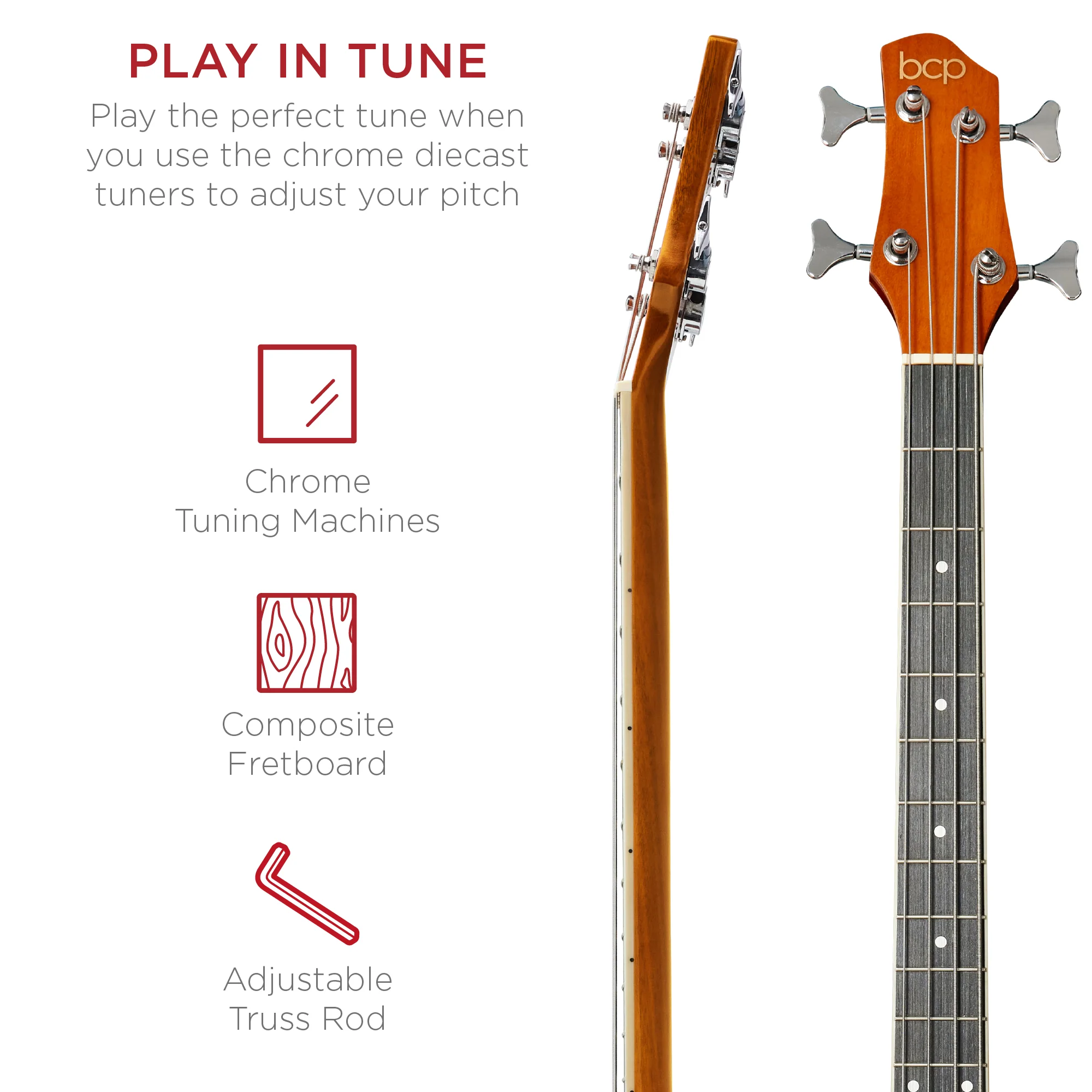 Acoustic Electric Bass Guitar w/ Equalizer, Truss Rod, Padded Gig Bag - Image 47