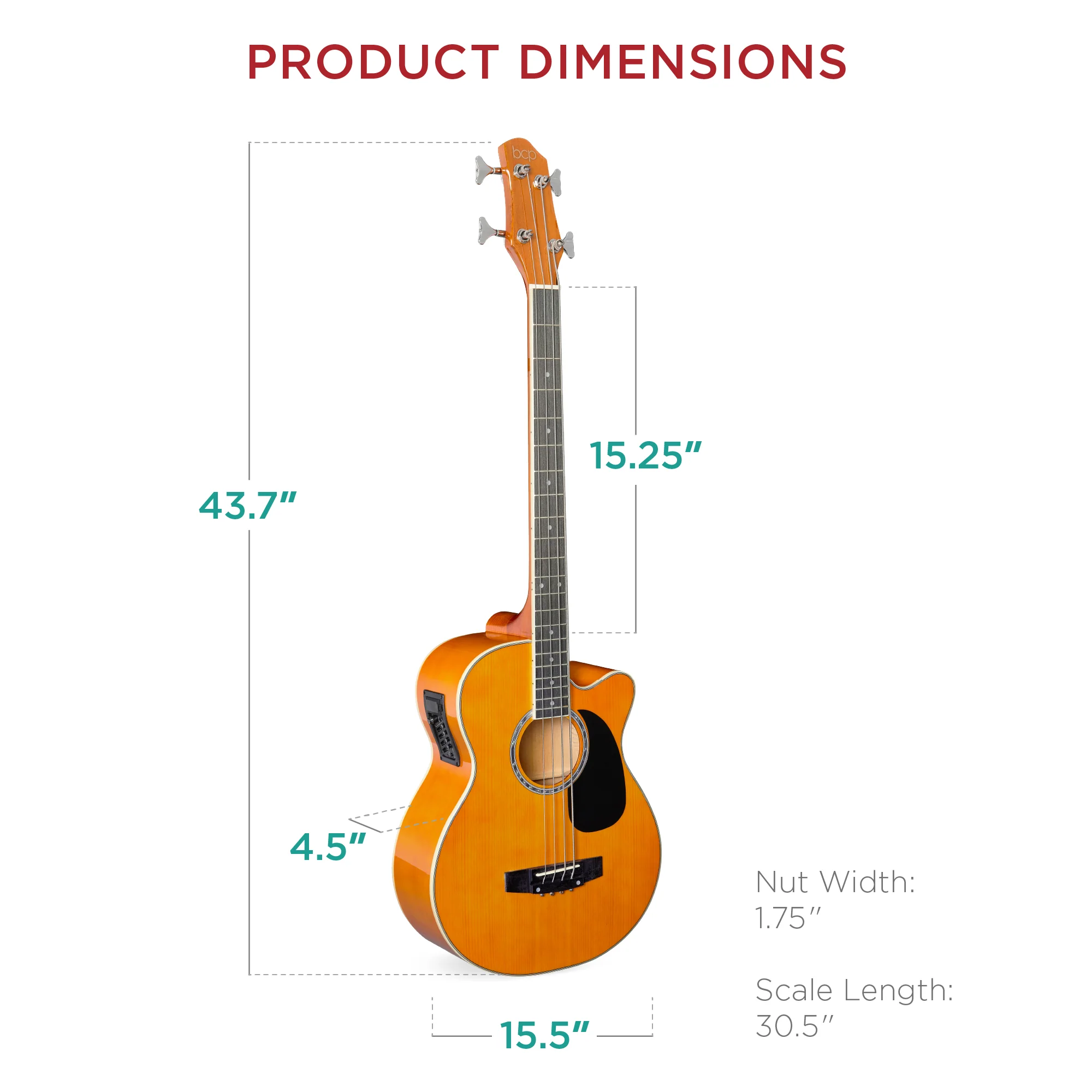 Acoustic Electric Bass Guitar w/ Equalizer, Truss Rod, Padded Gig Bag - Image 49