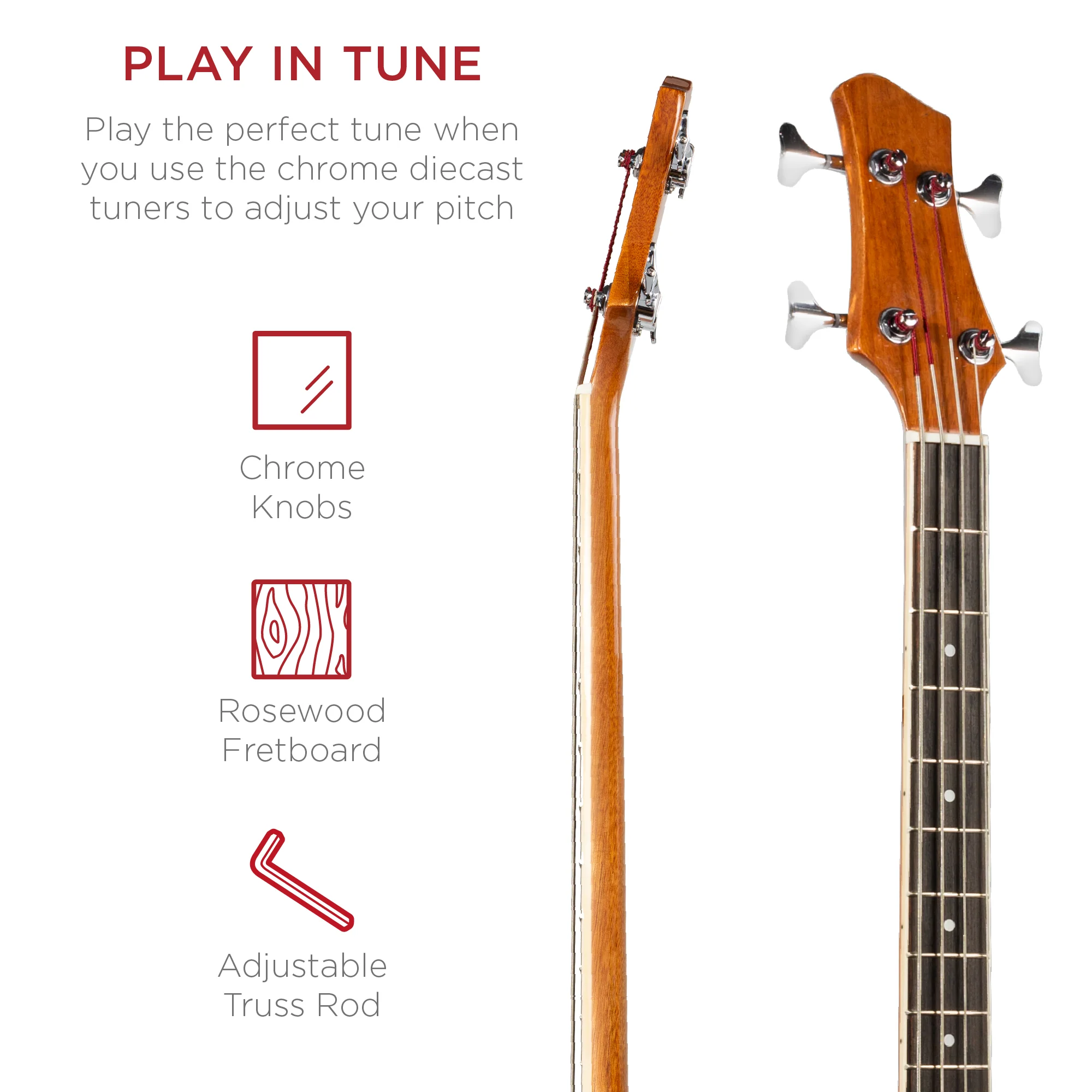 Acoustic Electric Bass Guitar w/ Equalizer, Truss Rod, Padded Gig Bag - Image 5