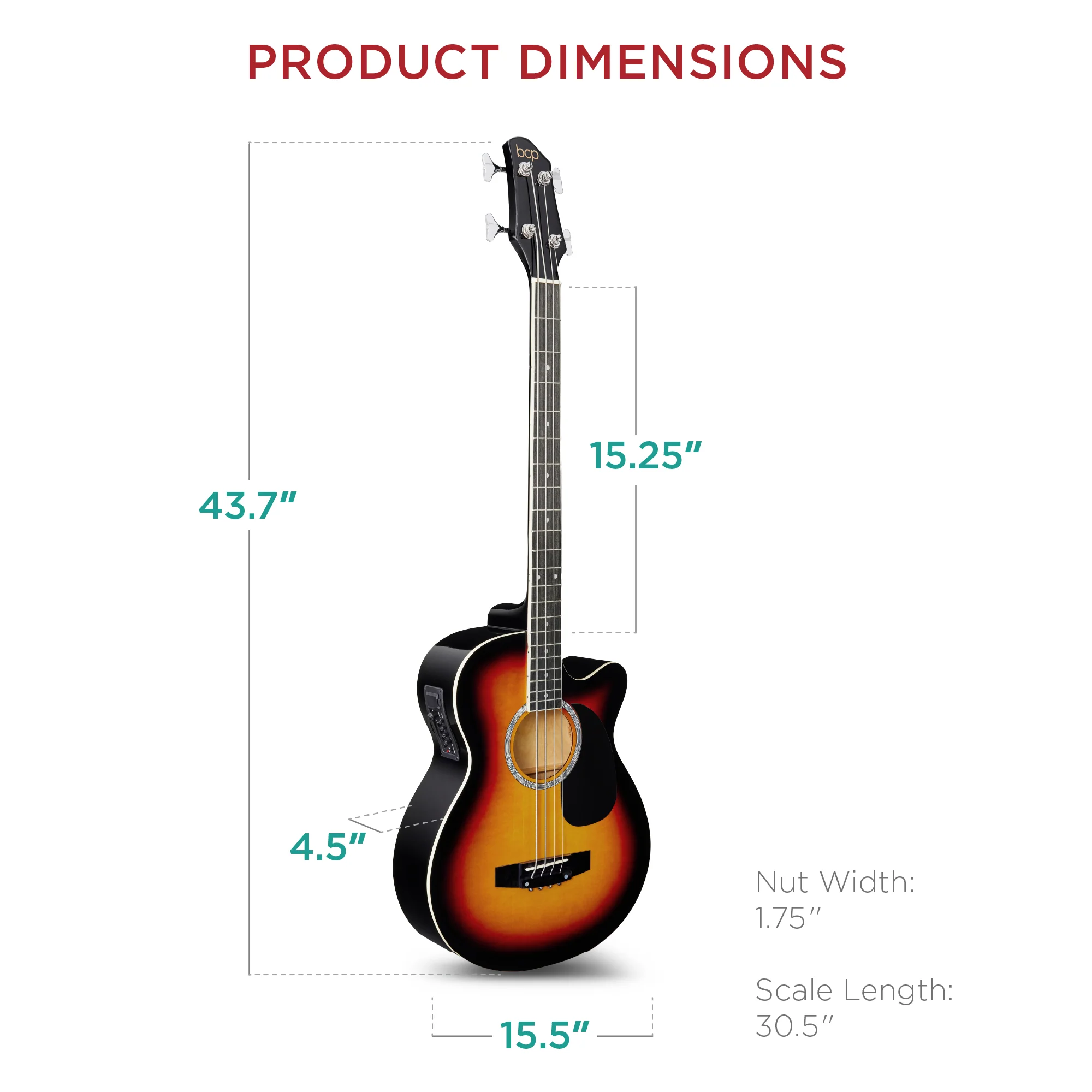 Acoustic Electric Bass Guitar w/ Equalizer, Truss Rod, Padded Gig Bag - Image 56