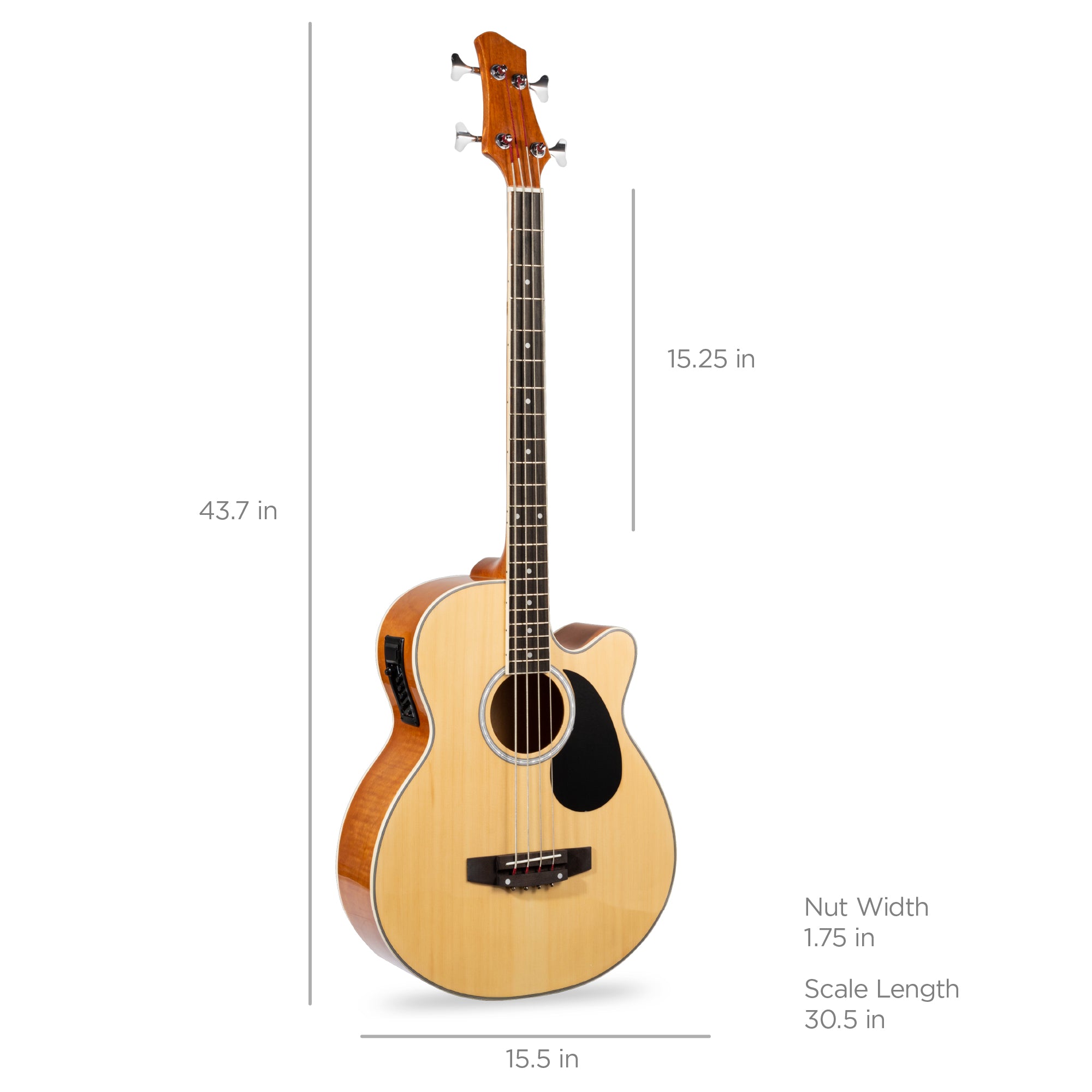 Acoustic Electric Bass Guitar w/ Equalizer, Truss Rod, Padded Gig Bag - Image 7