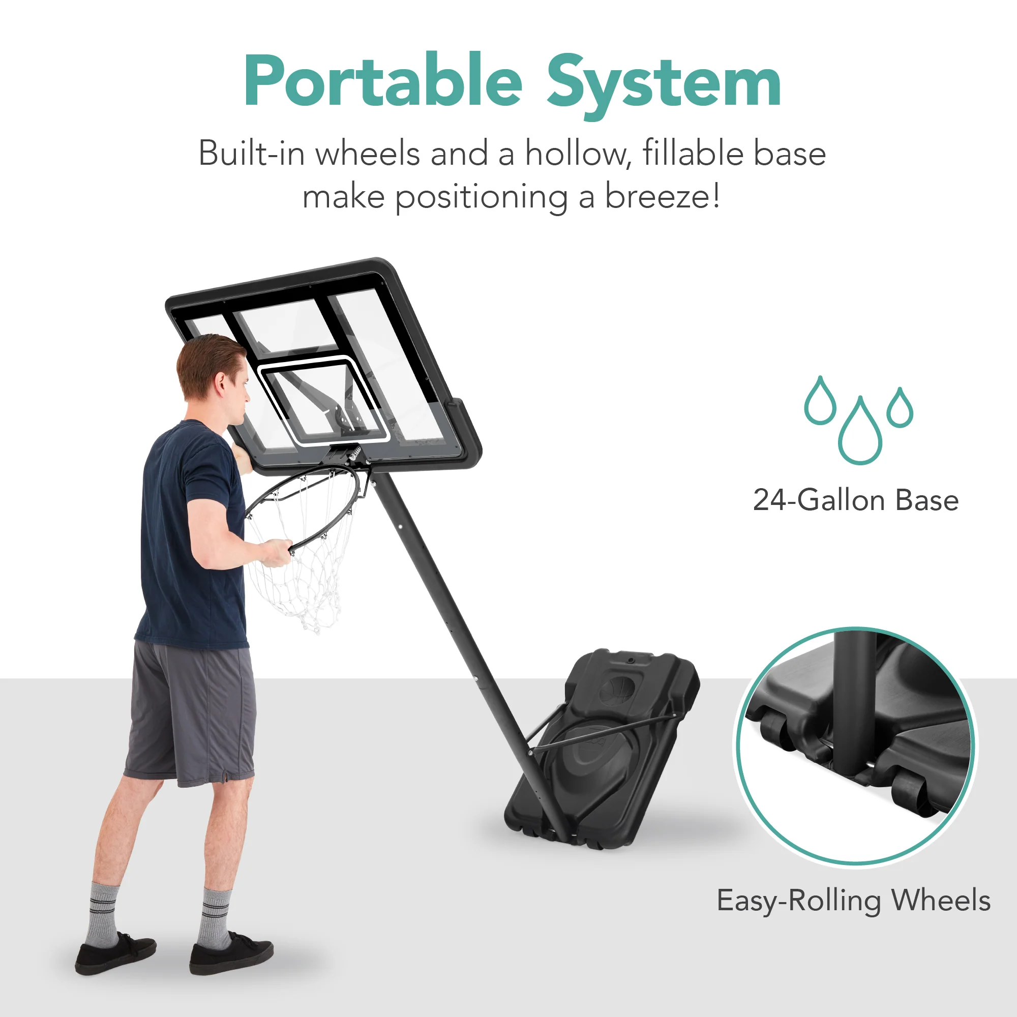 Adjustable Regulation-Size Basketball Hoop w/ Fillable Base, 2 Wheels - Image 15
