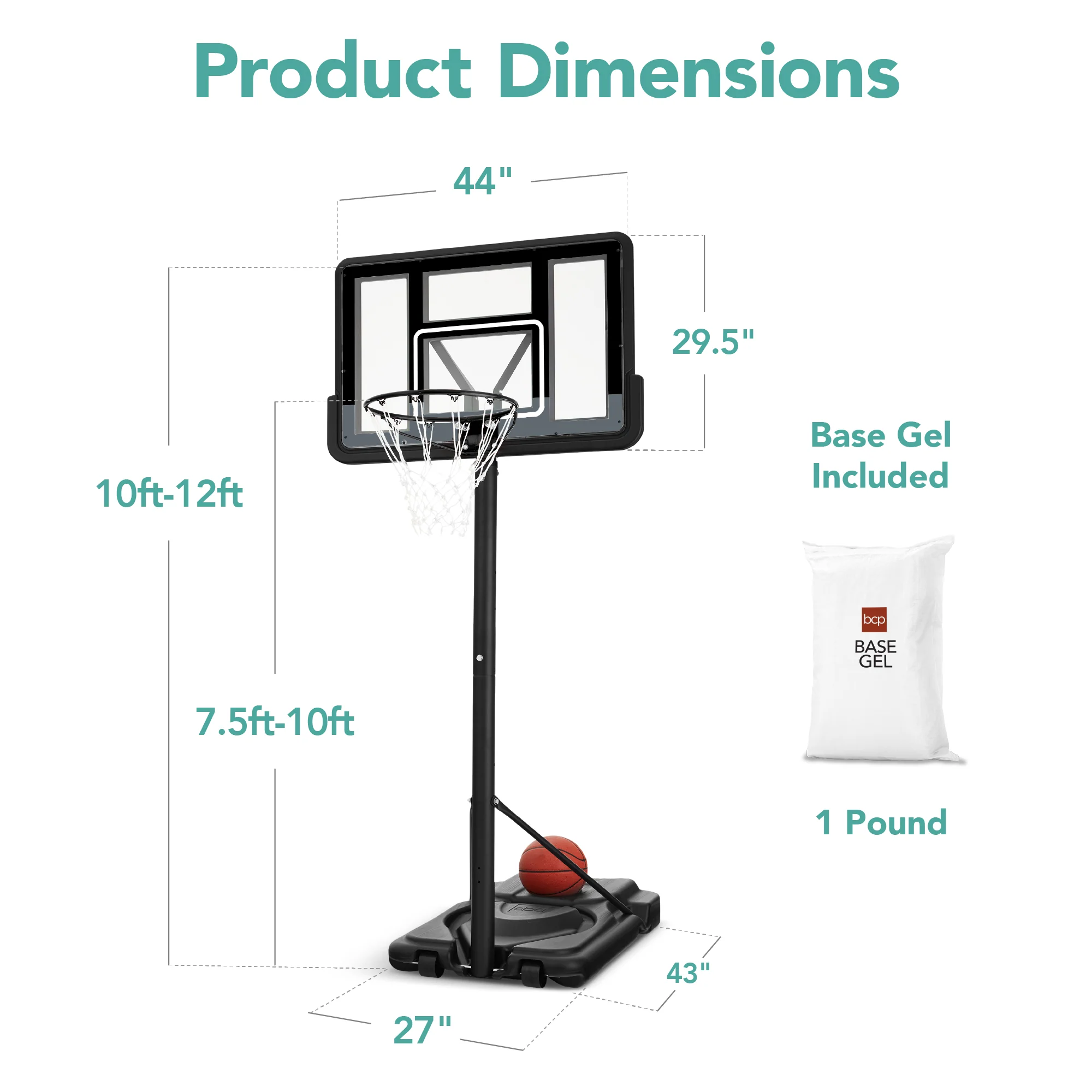 Adjustable Regulation-Size Basketball Hoop w/ Fillable Base, 2 Wheels - Image 17