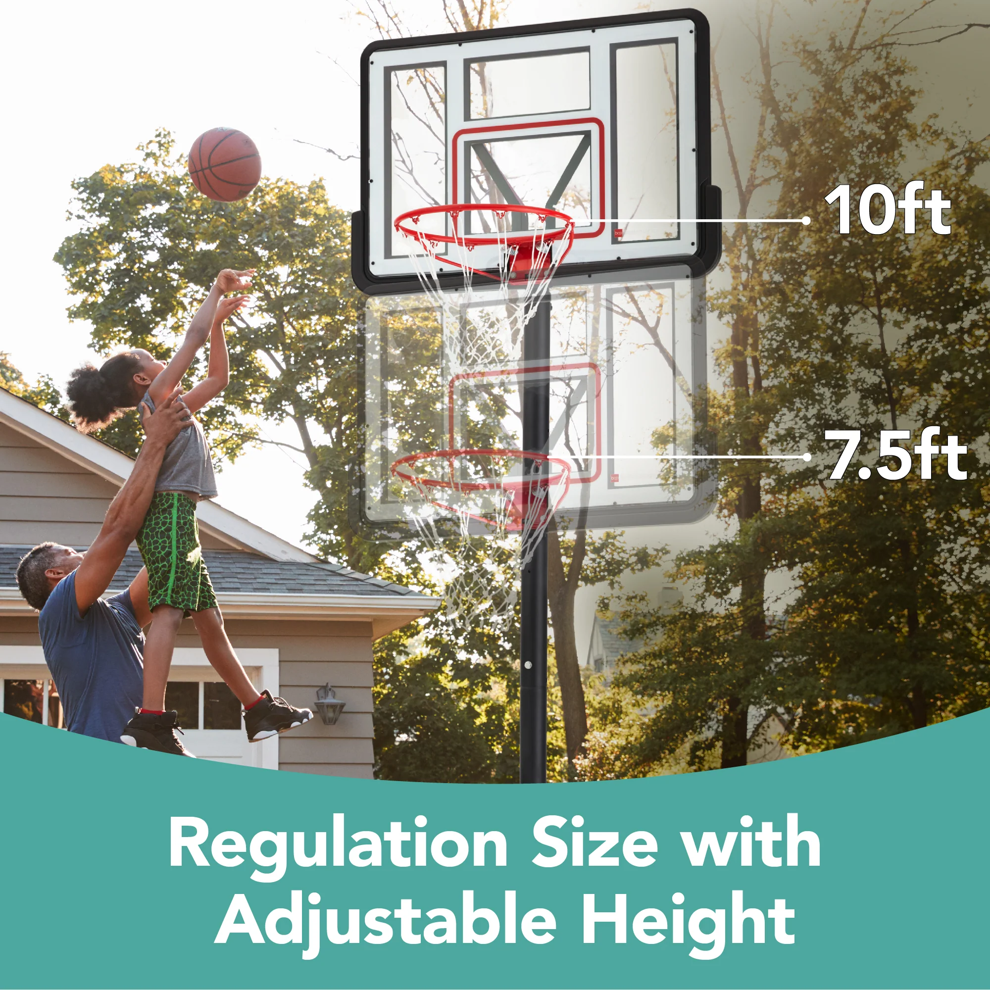 Adjustable Regulation-Size Basketball Hoop w/ Fillable Base, 2 Wheels - Image 2