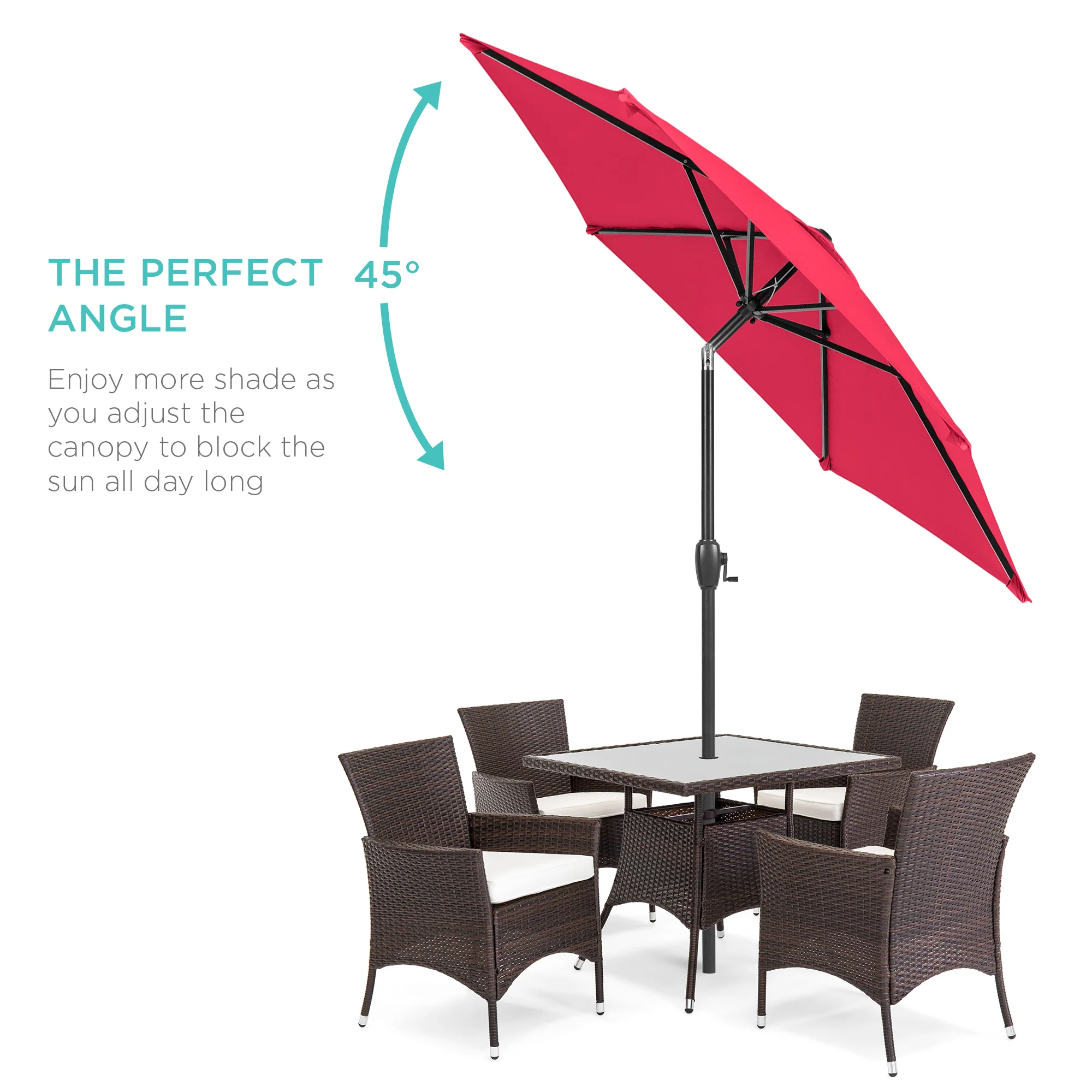 Outdoor Market Patio Umbrella w/ Push Button Tilt, Crank Lift - 7.5ft - Image 102