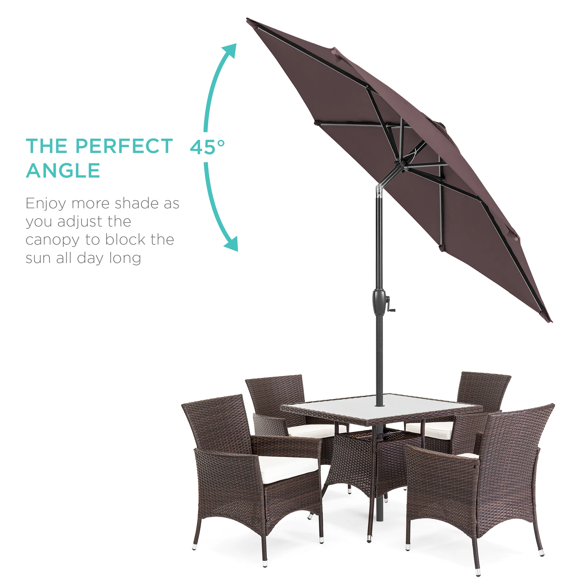 Outdoor Market Patio Umbrella w/ Push Button Tilt, Crank Lift - 7.5ft - Image 106