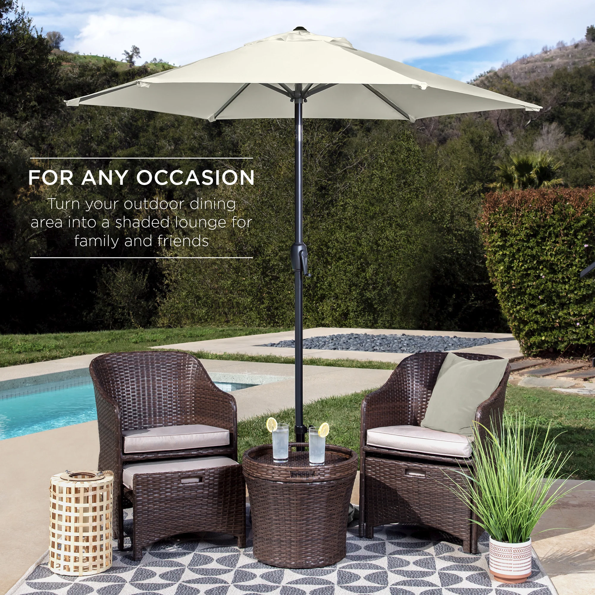 Outdoor Market Patio Umbrella w/ Push Button Tilt, Crank Lift - 7.5ft - Image 11