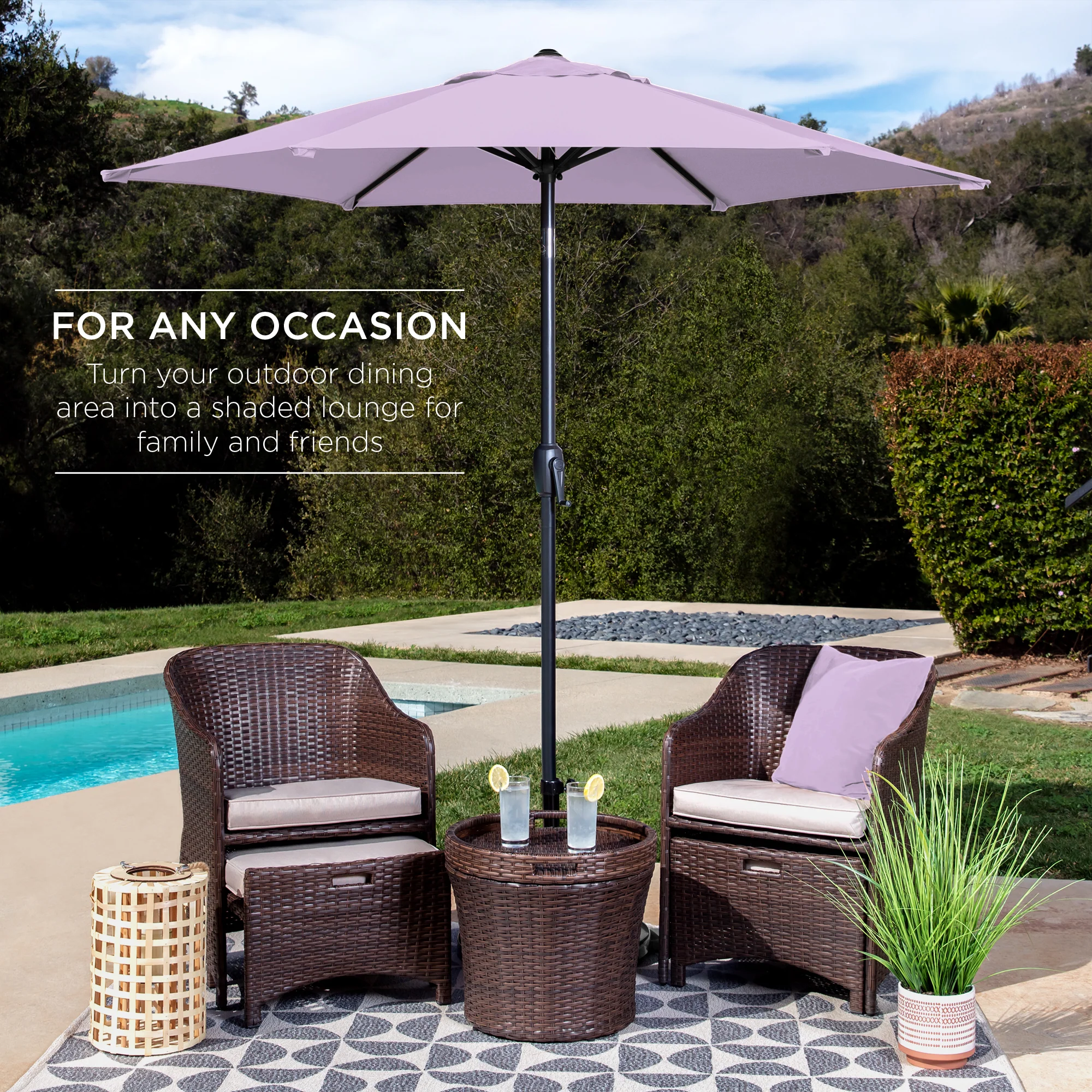 Outdoor Market Patio Umbrella w/ Push Button Tilt, Crank Lift - 7.5ft - Image 119