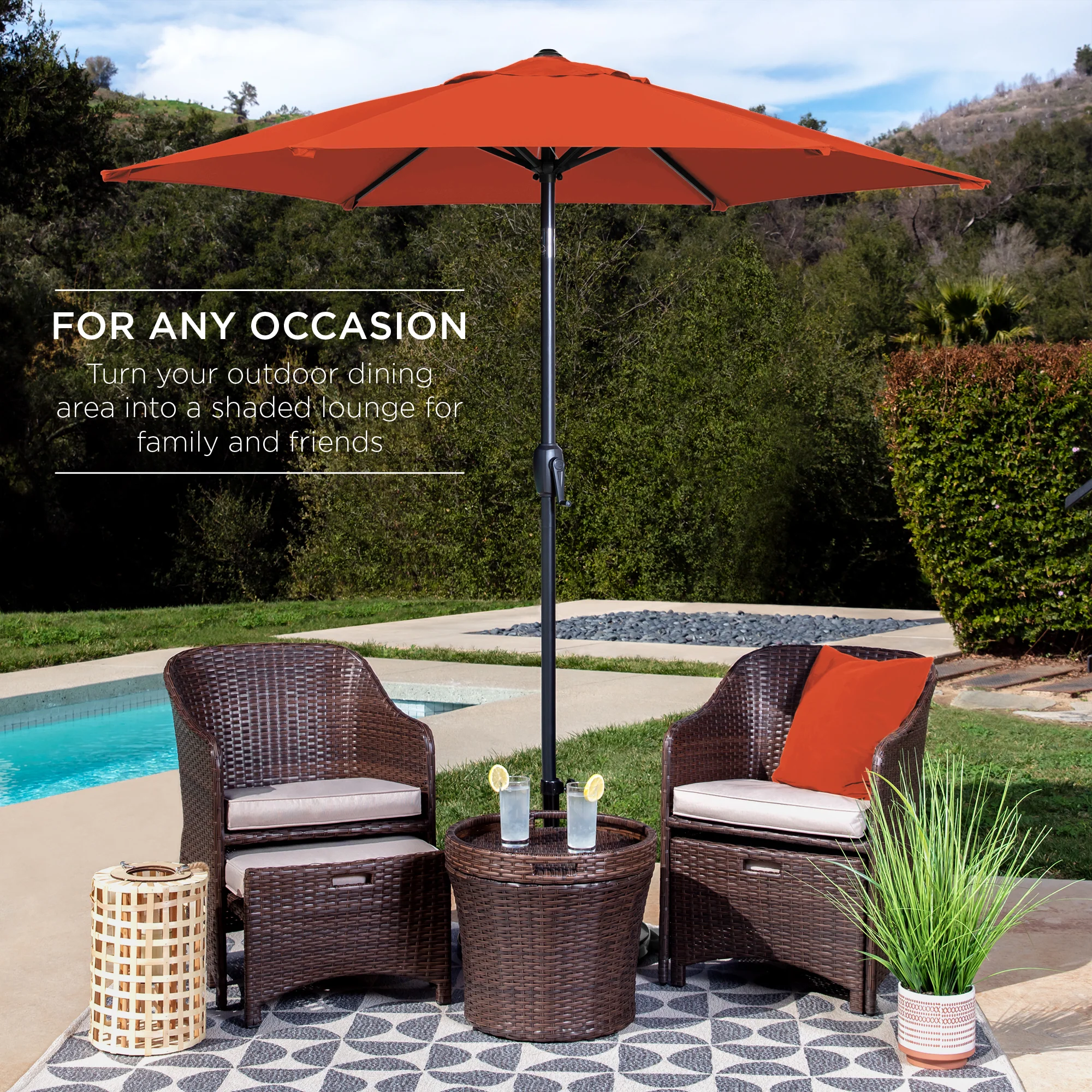 Outdoor Market Patio Umbrella w/ Push Button Tilt, Crank Lift - 7.5ft - Image 123
