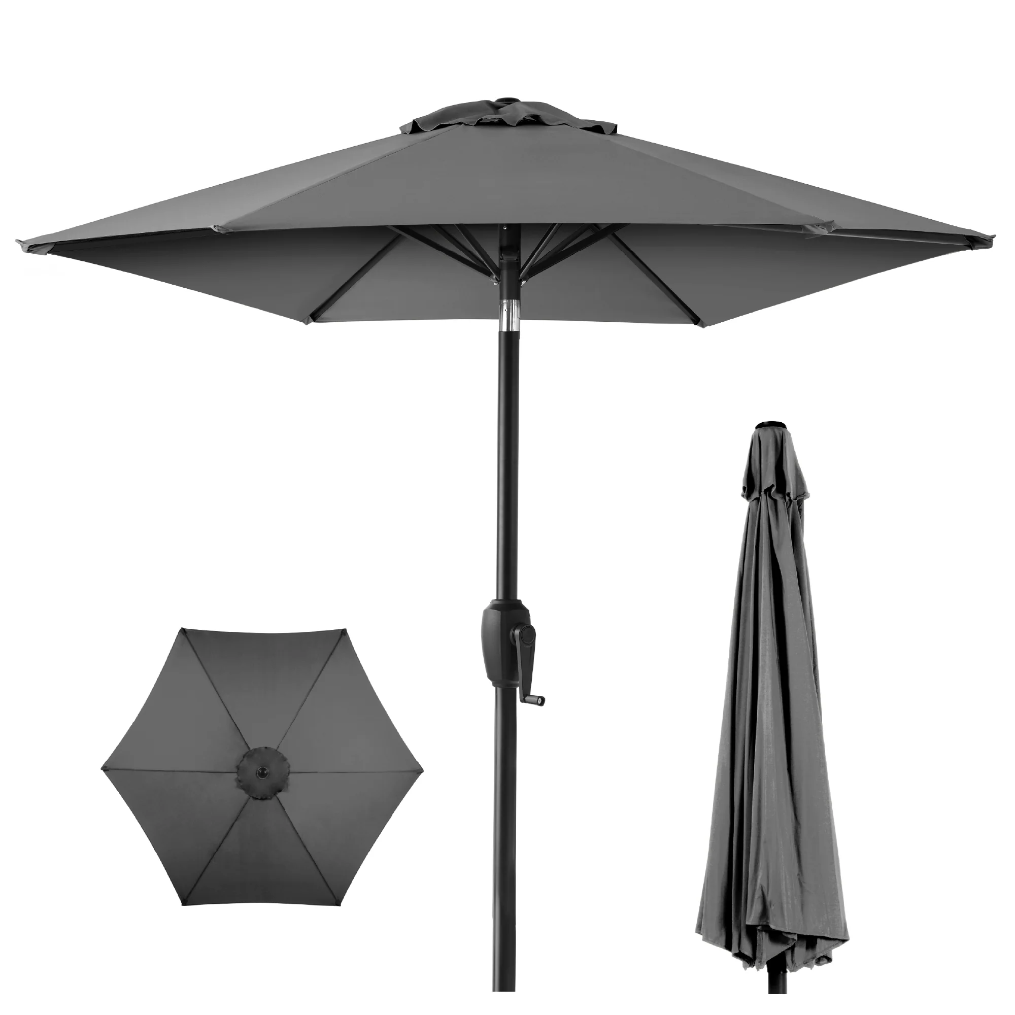 Outdoor Market Patio Umbrella w/ Push Button Tilt, Crank Lift - 7.5ft - Image 125