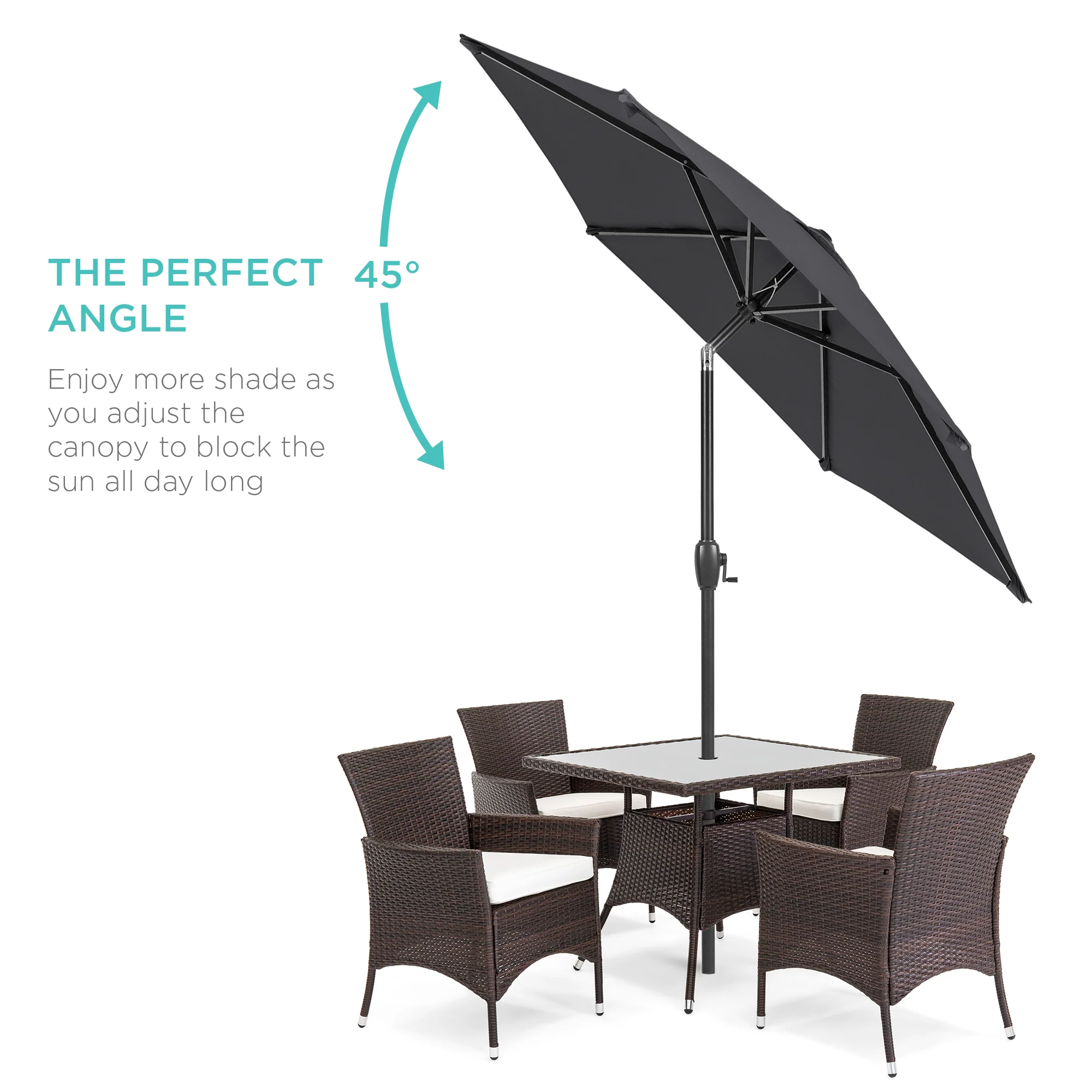 Outdoor Market Patio Umbrella w/ Push Button Tilt, Crank Lift - 7.5ft - Image 126