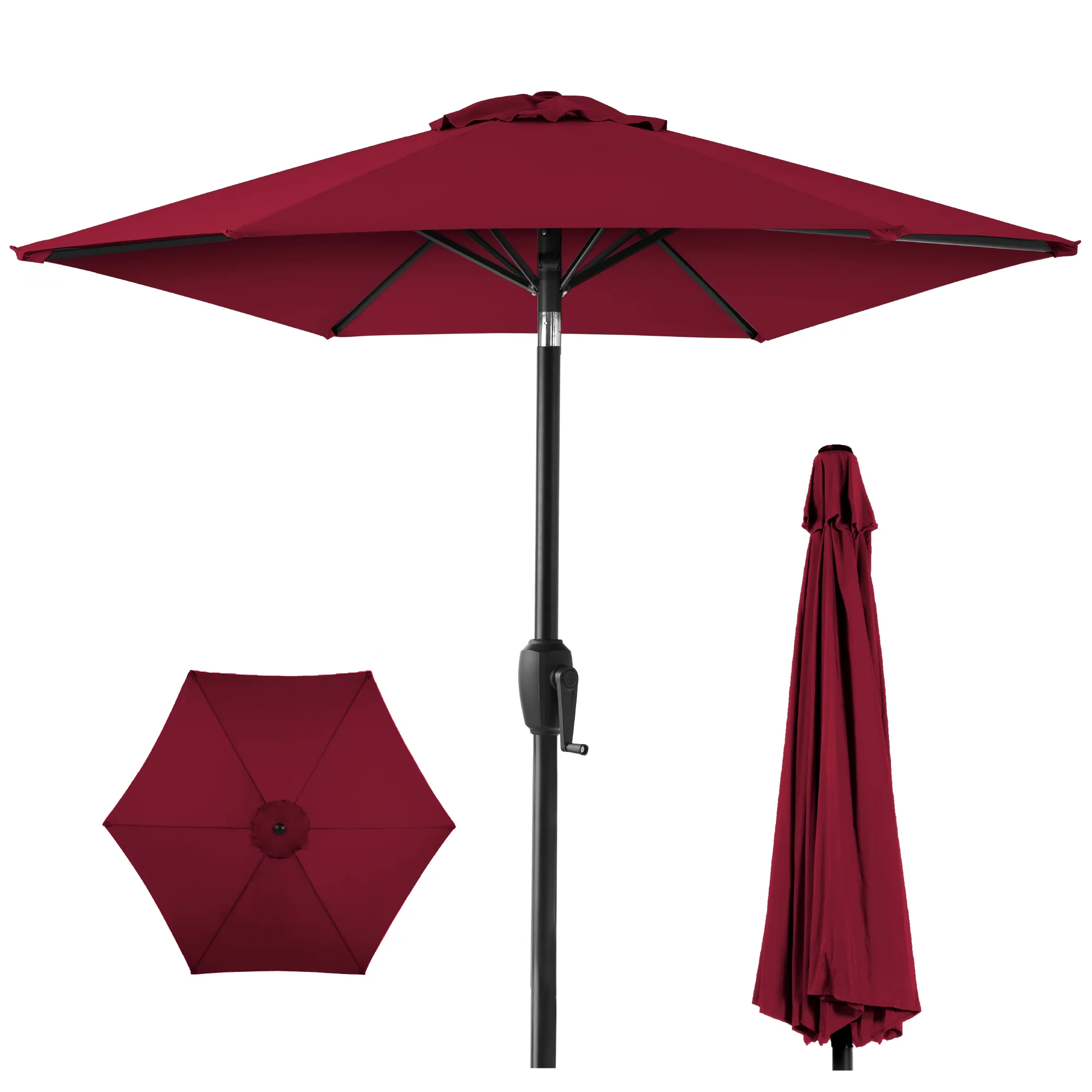 Outdoor Market Patio Umbrella w/ Push Button Tilt, Crank Lift - 7.5ft - Image 13