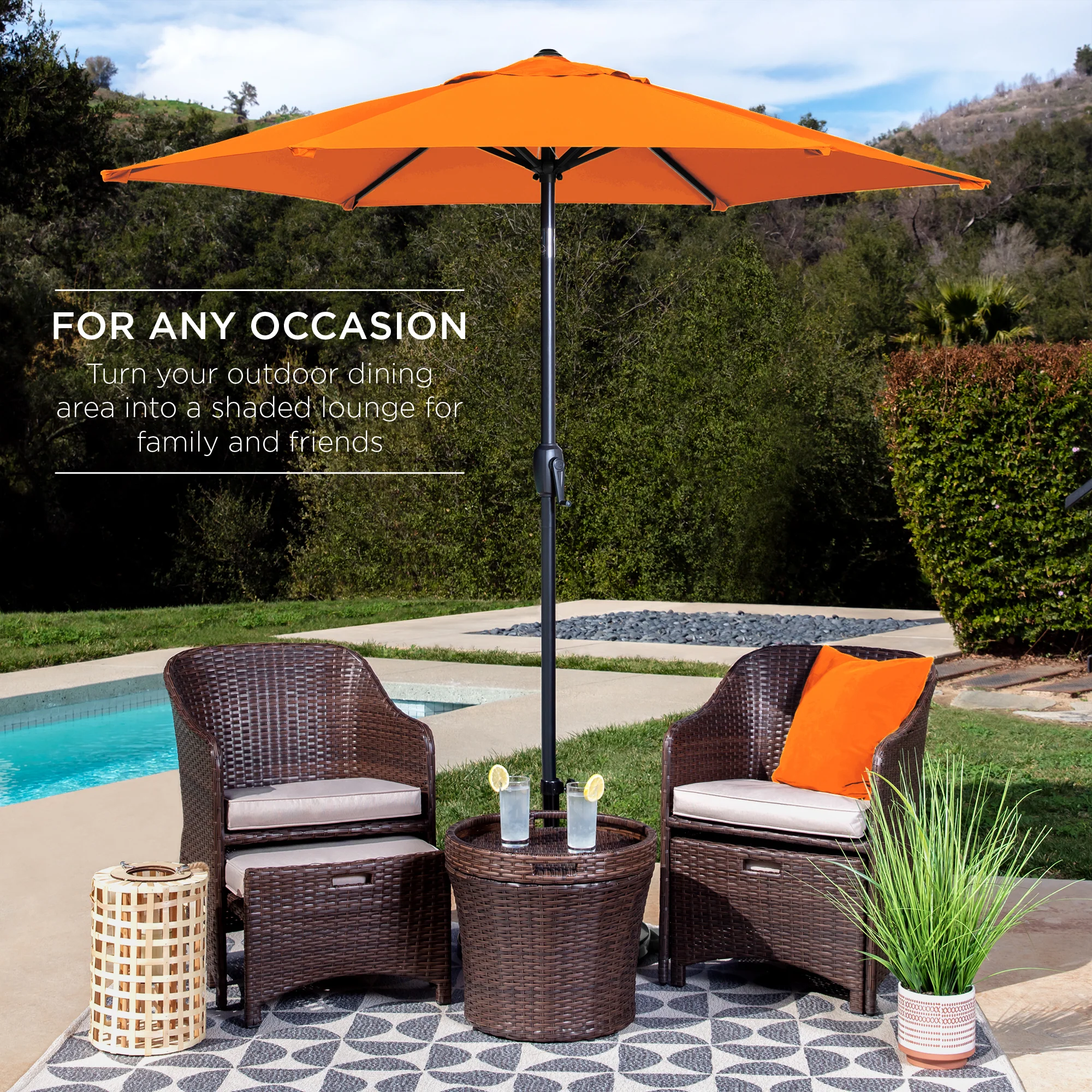 Outdoor Market Patio Umbrella w/ Push Button Tilt, Crank Lift - 7.5ft - Image 131