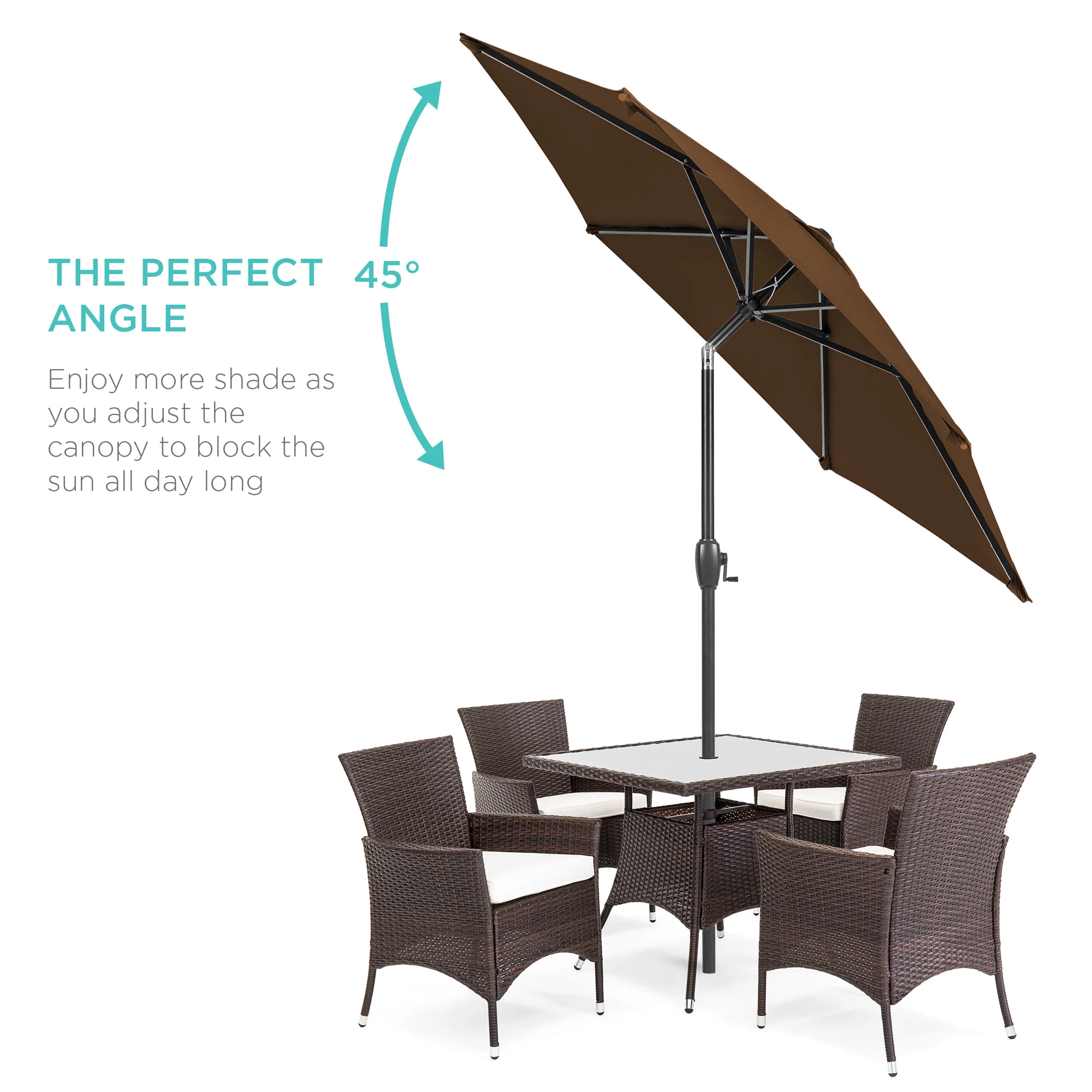 Outdoor Market Patio Umbrella w/ Push Button Tilt, Crank Lift - 7.5ft - Image 134
