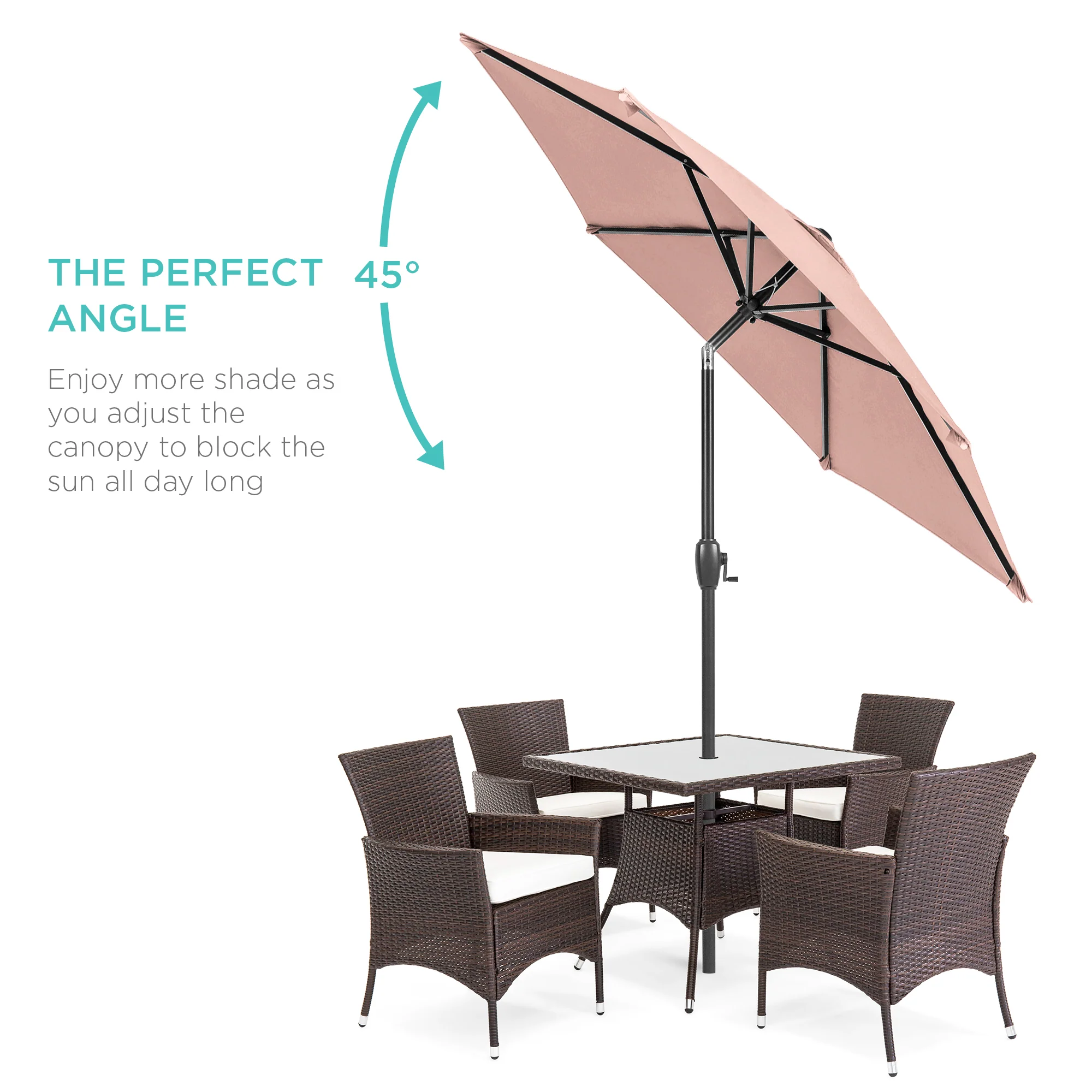 Outdoor Market Patio Umbrella w/ Push Button Tilt, Crank Lift - 7.5ft - Image 138