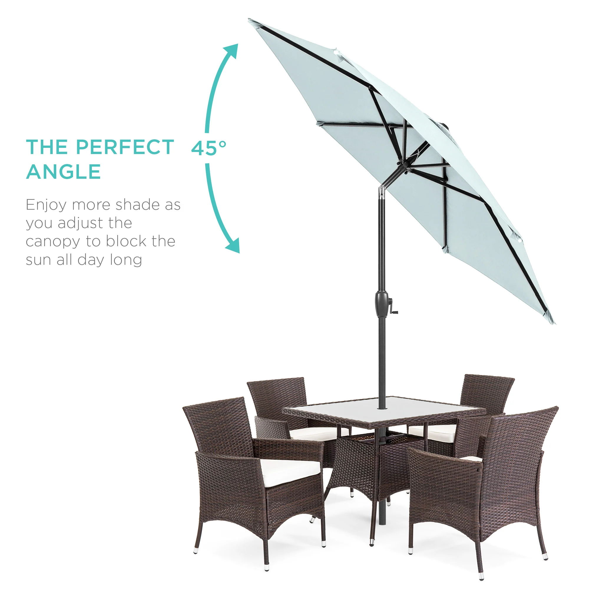 Outdoor Market Patio Umbrella w/ Push Button Tilt, Crank Lift - 7.5ft - Image 146