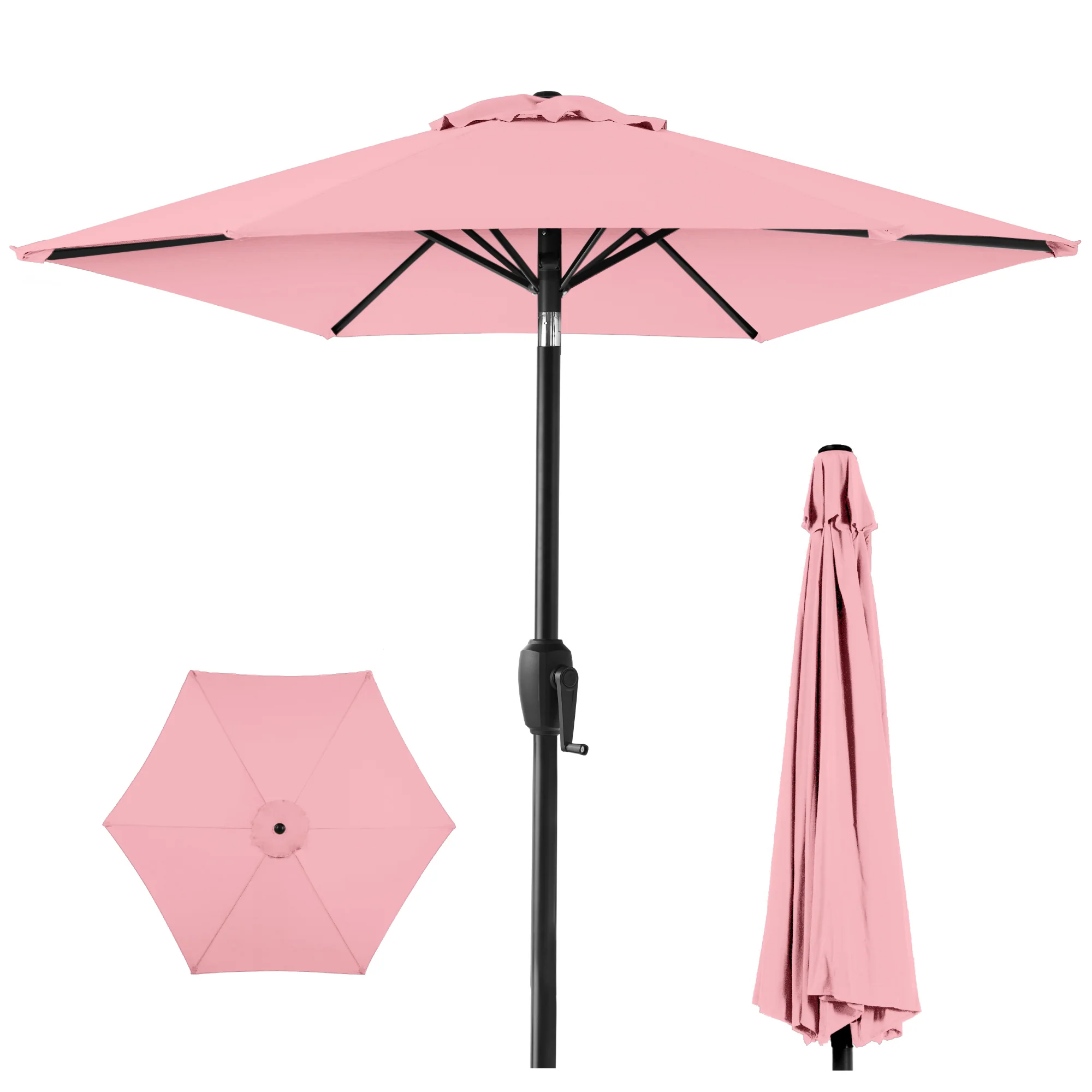 Outdoor Market Patio Umbrella w/ Push Button Tilt, Crank Lift - 7.5ft - Image 157