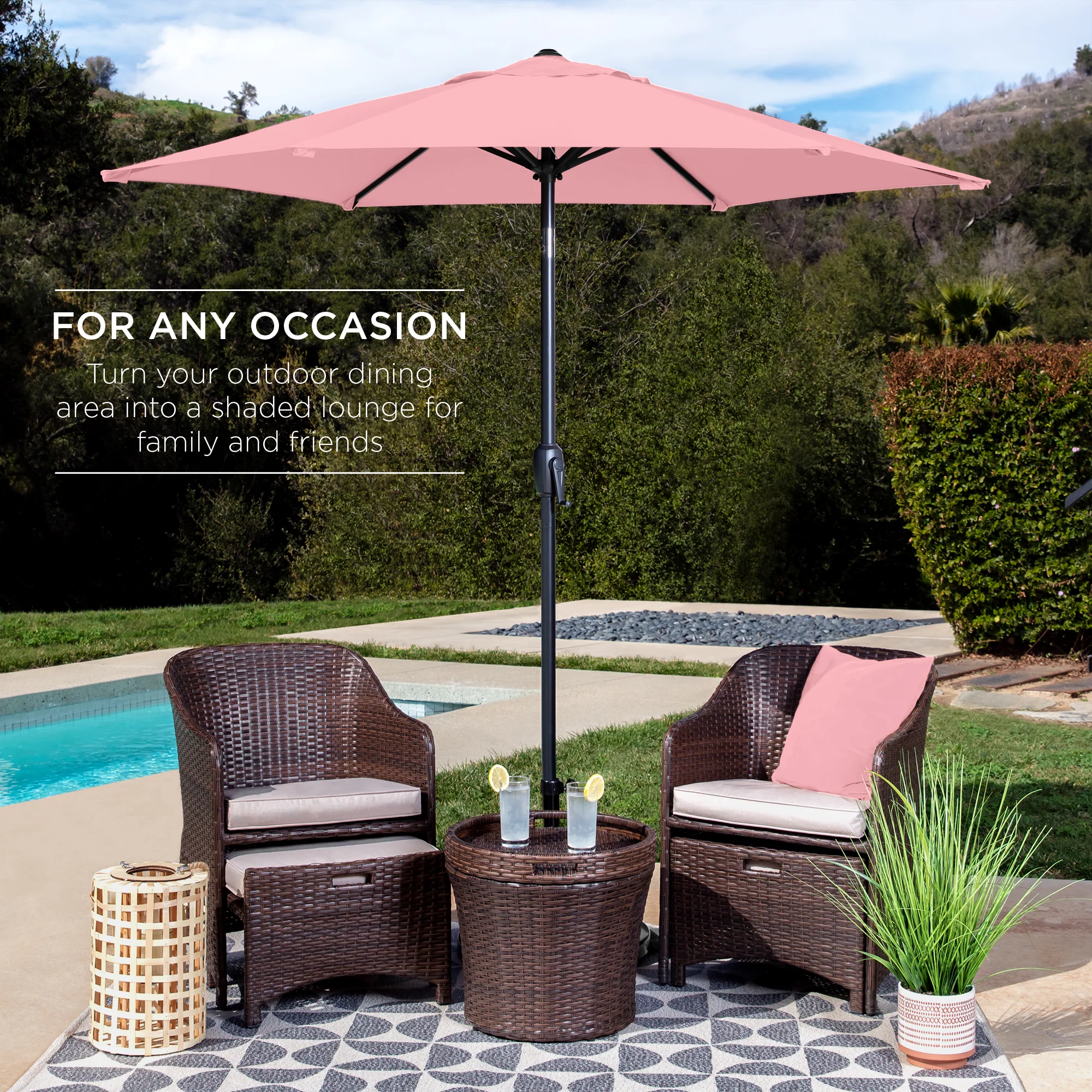 Outdoor Market Patio Umbrella w/ Push Button Tilt, Crank Lift - 7.5ft - Image 159
