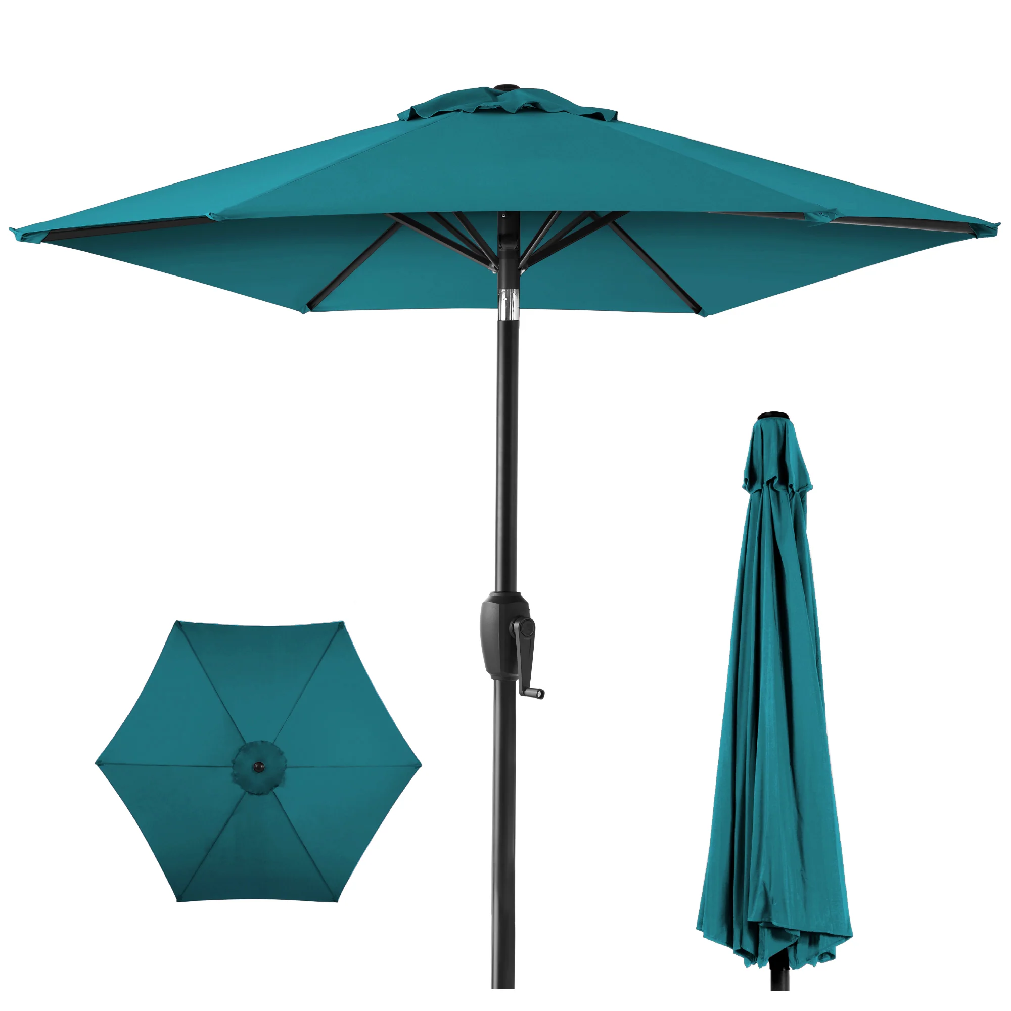 Outdoor Market Patio Umbrella w/ Push Button Tilt, Crank Lift - 7.5ft - Image 165