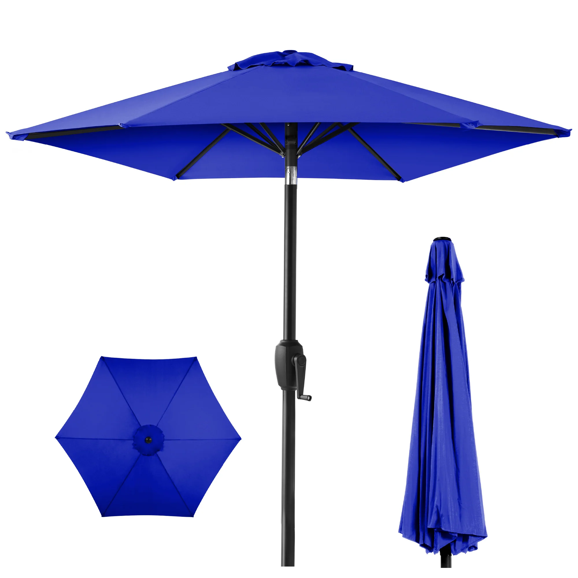 Outdoor Market Patio Umbrella w/ Push Button Tilt, Crank Lift - 7.5ft - Image 17