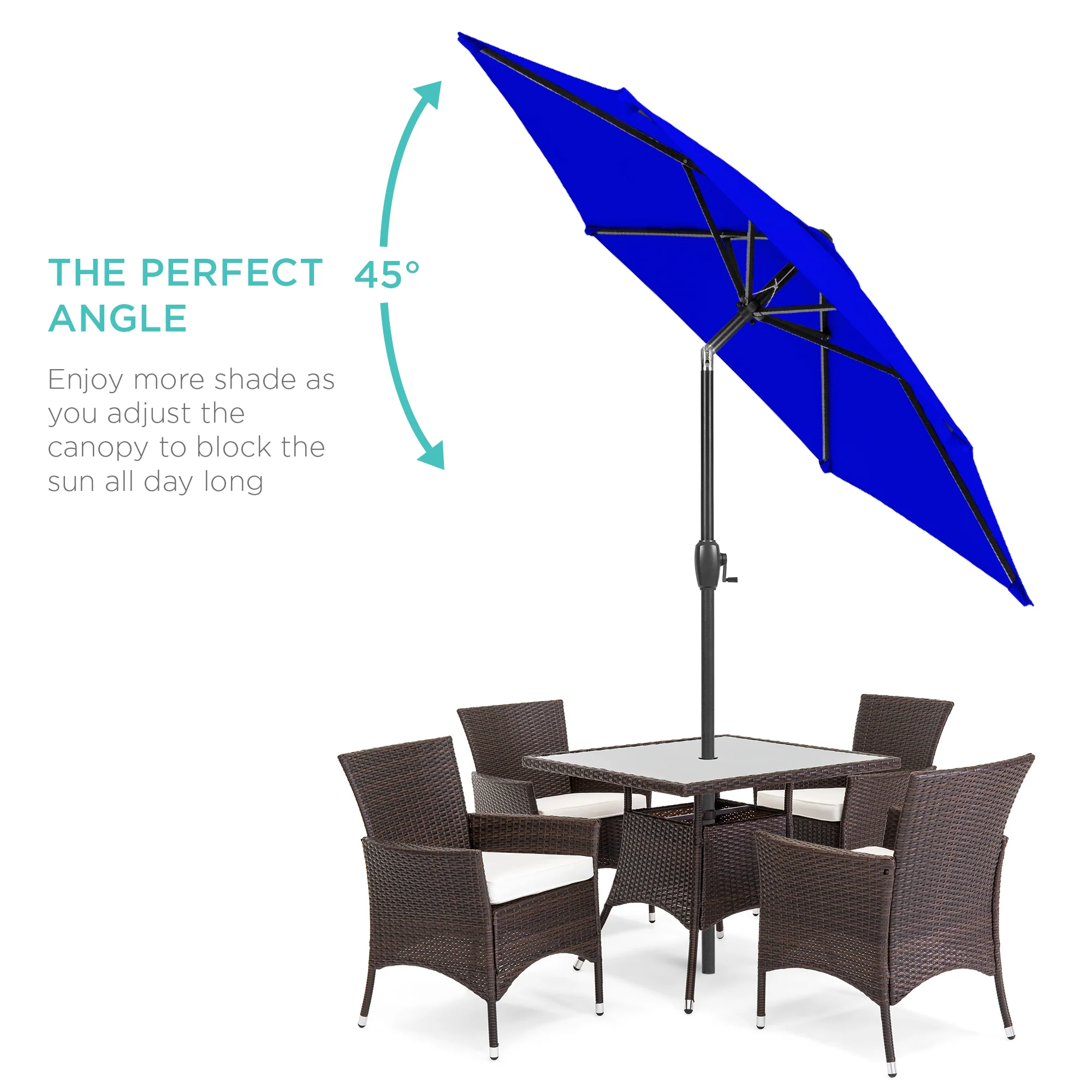 Outdoor Market Patio Umbrella w/ Push Button Tilt, Crank Lift - 7.5ft - Image 18