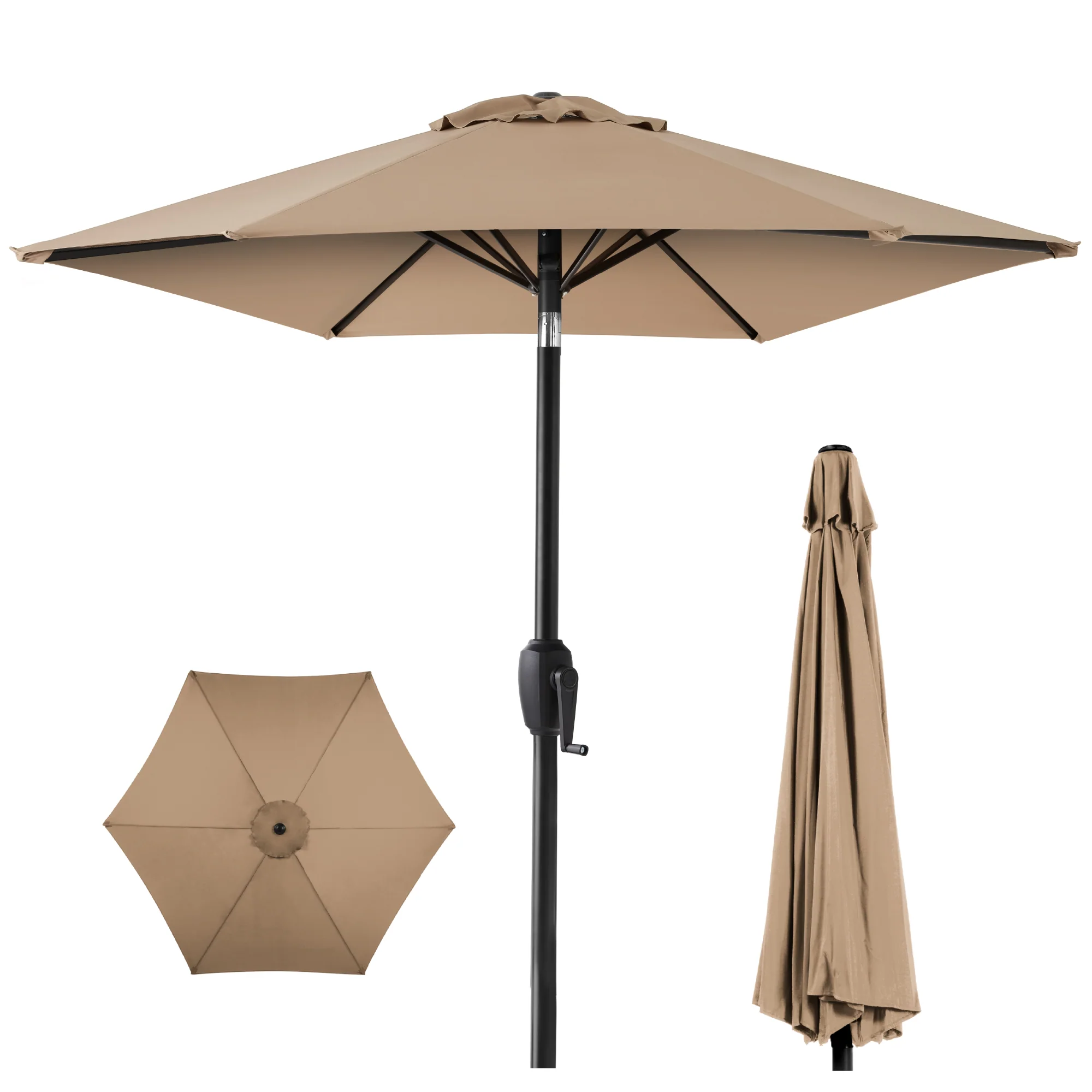 Outdoor Market Patio Umbrella w/ Push Button Tilt, Crank Lift - 7.5ft - Image 37