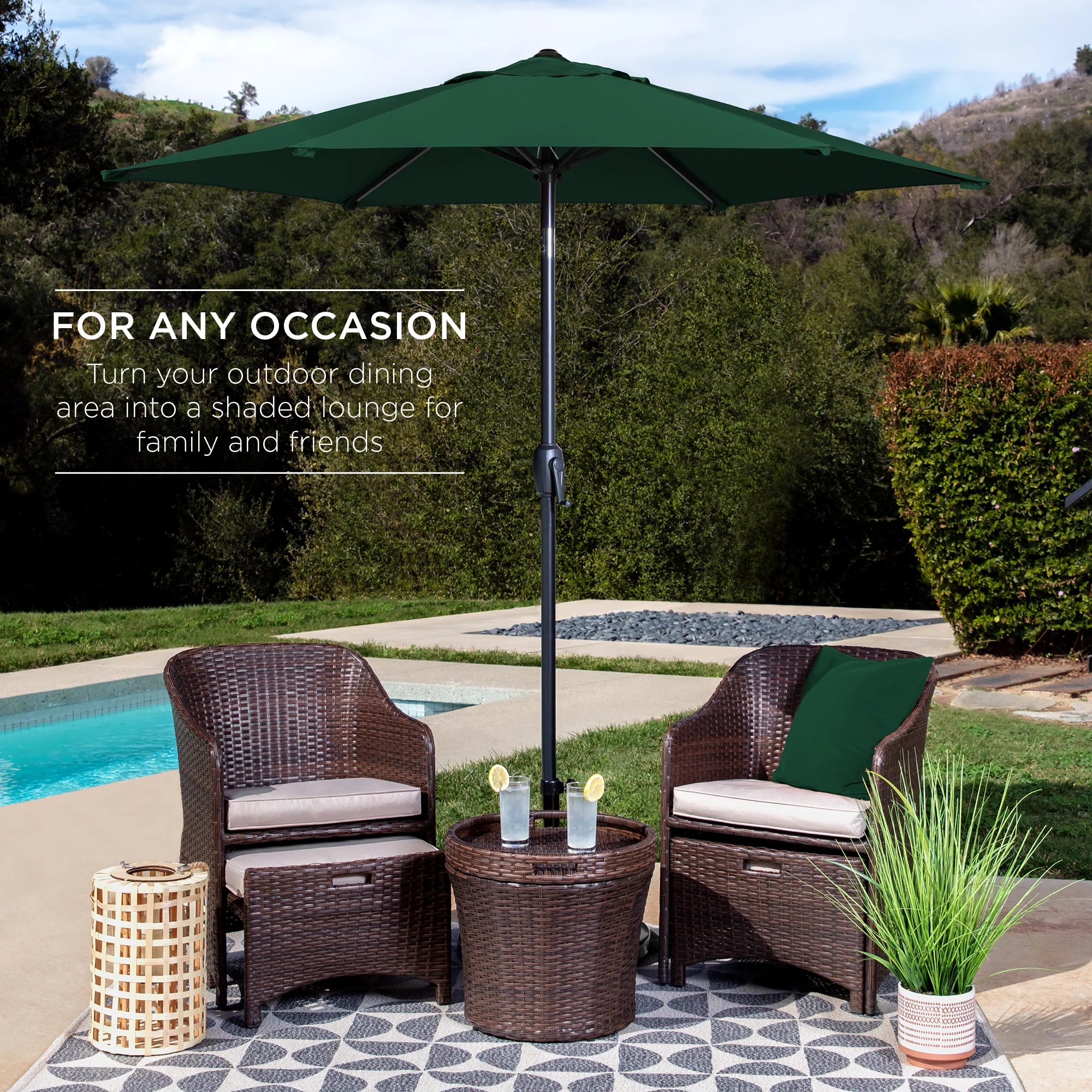Outdoor Market Patio Umbrella w/ Push Button Tilt, Crank Lift - 7.5ft - Image 47