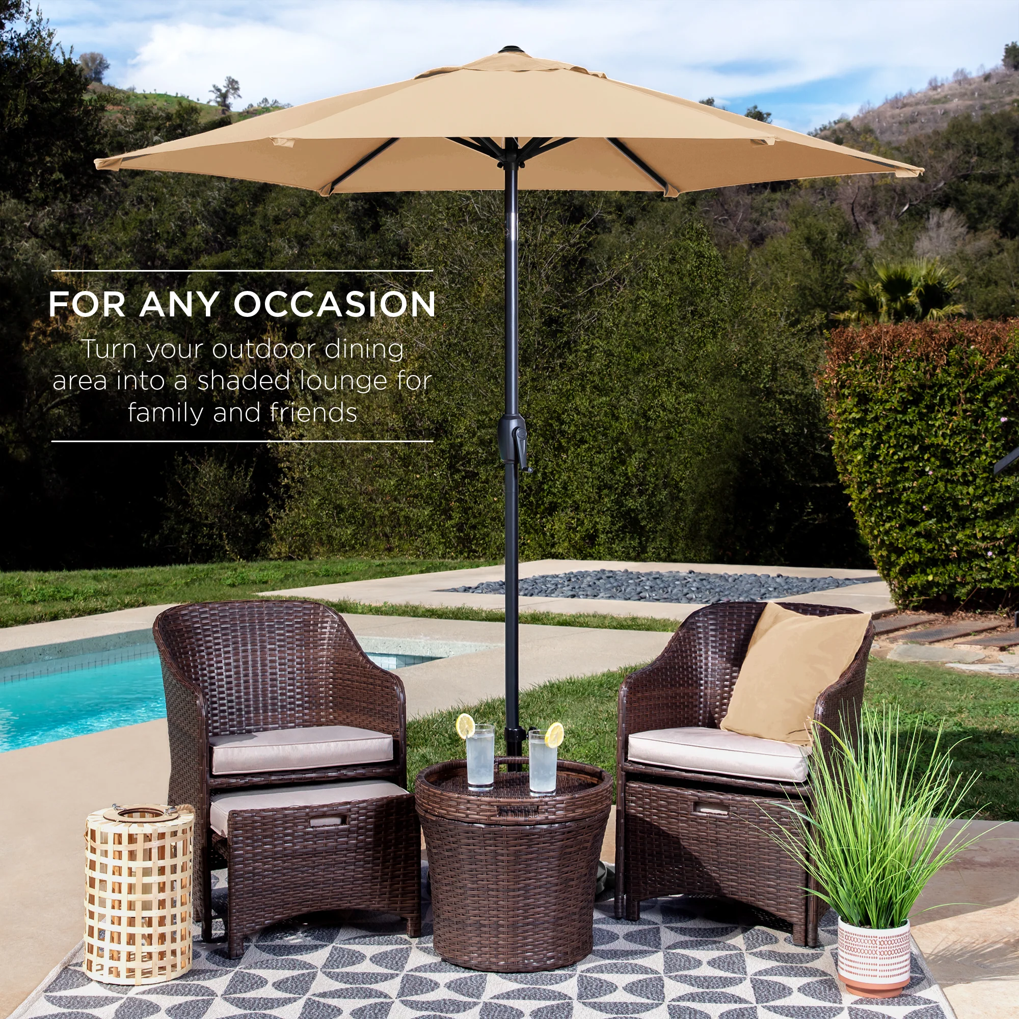 Outdoor Market Patio Umbrella w/ Push Button Tilt, Crank Lift - 7.5ft - Image 55