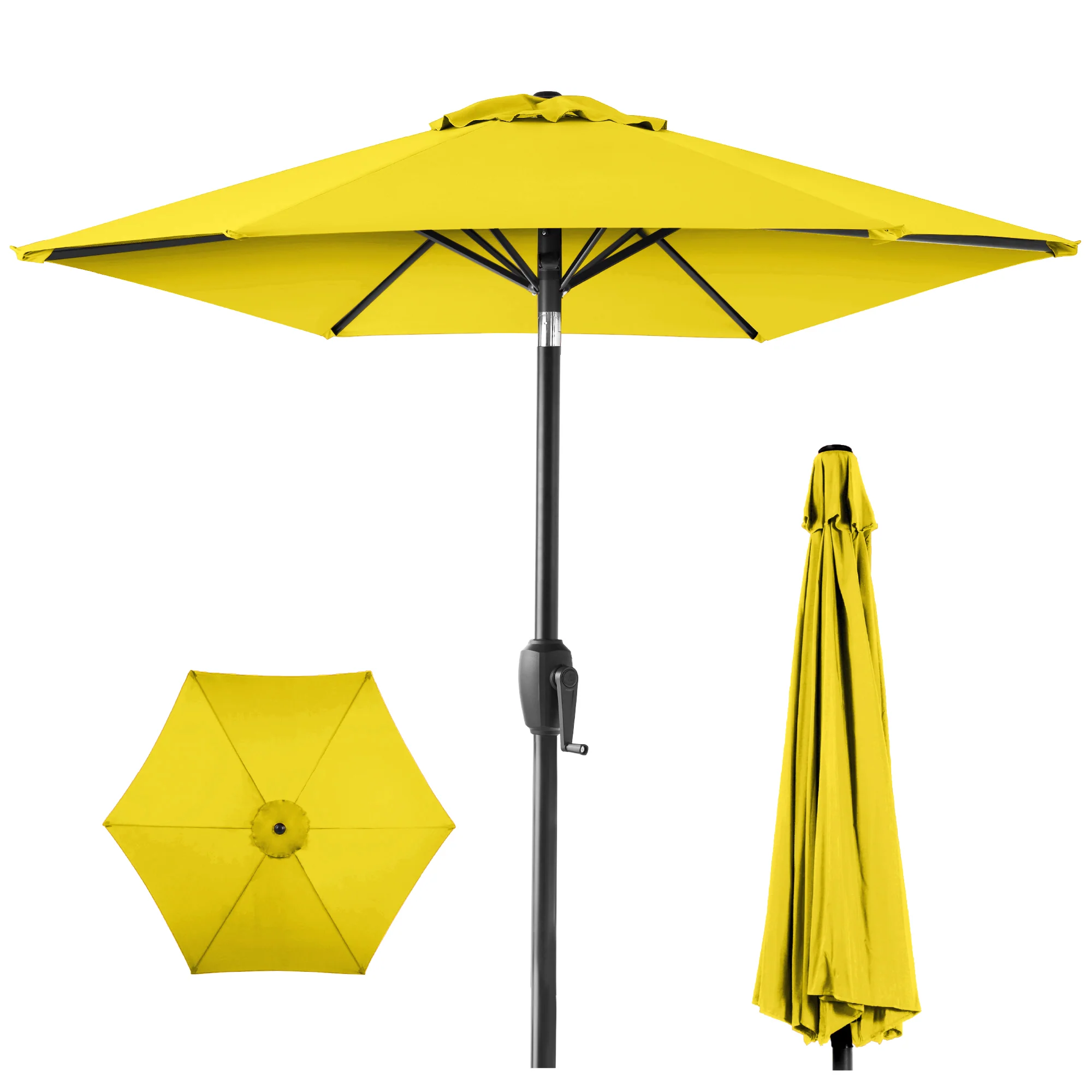 Outdoor Market Patio Umbrella w/ Push Button Tilt, Crank Lift - 7.5ft - Image 57
