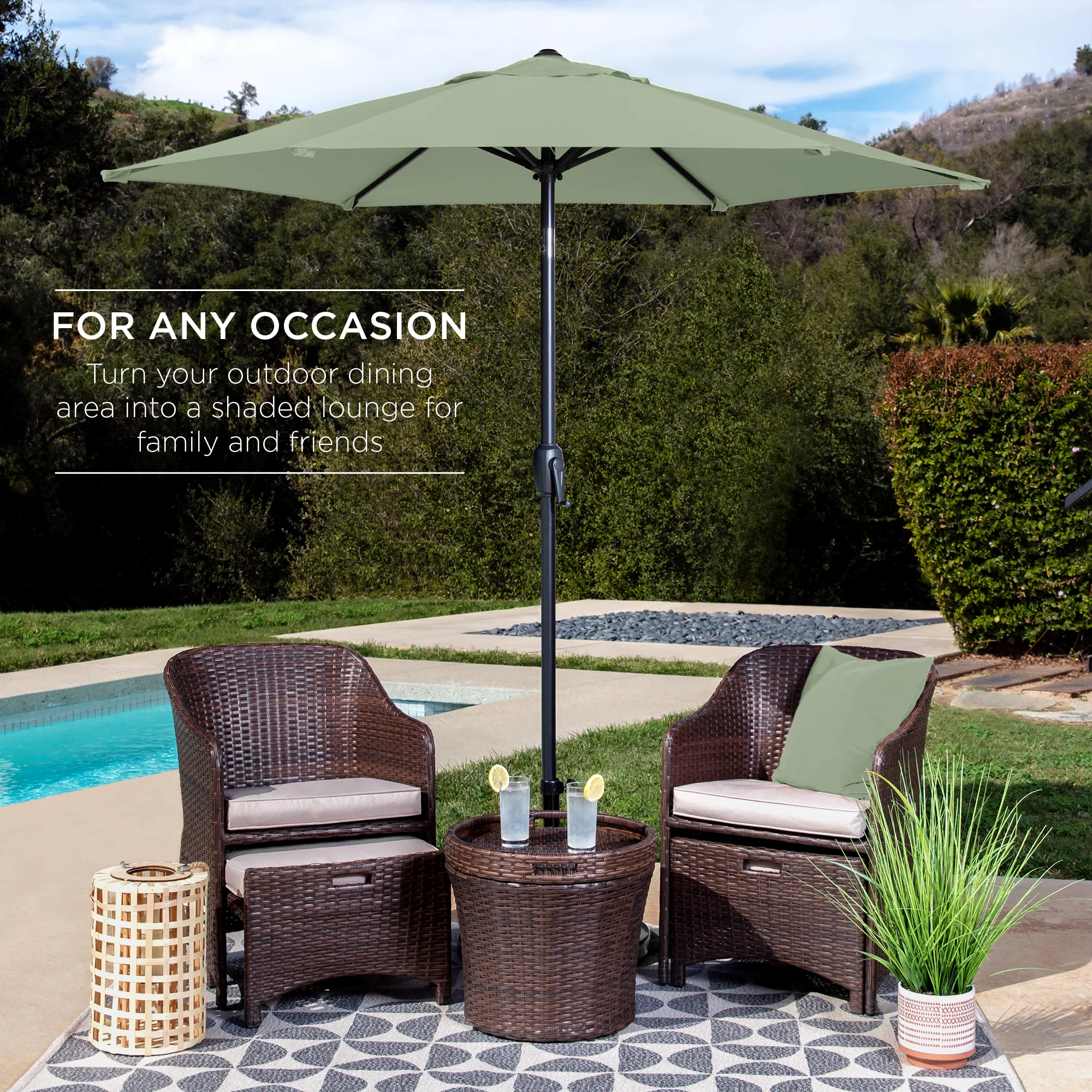 Outdoor Market Patio Umbrella w/ Push Button Tilt, Crank Lift - 7.5ft - Image 7